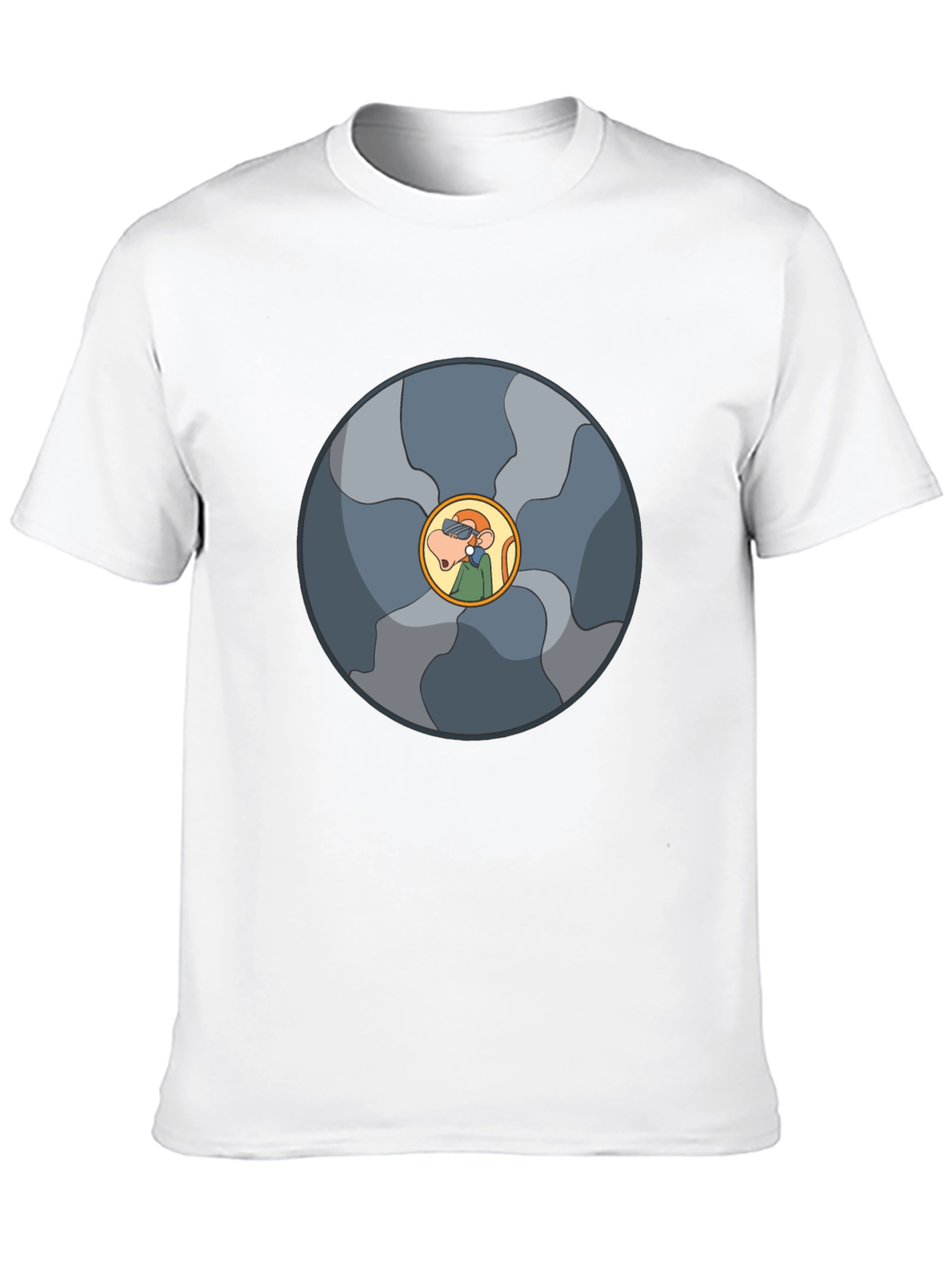 Abstract Cartoon Circle Design Black T-Shirt