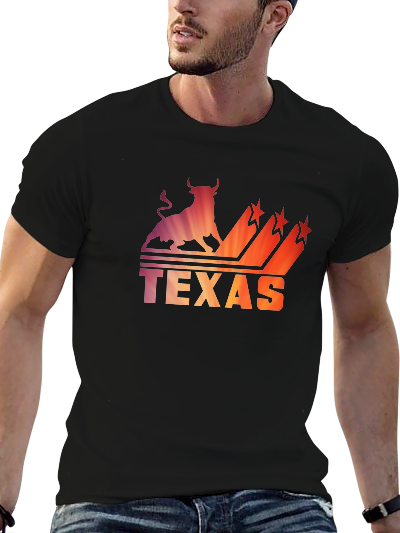 Texas Bull Silhouette Mens Graphic Tee - Black