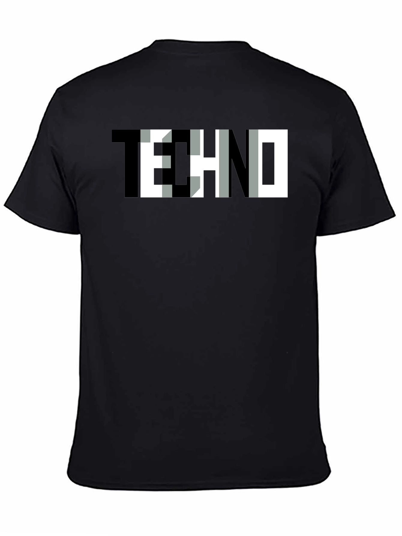 Trendy TECHNO Graphic Print Black T-Shirt