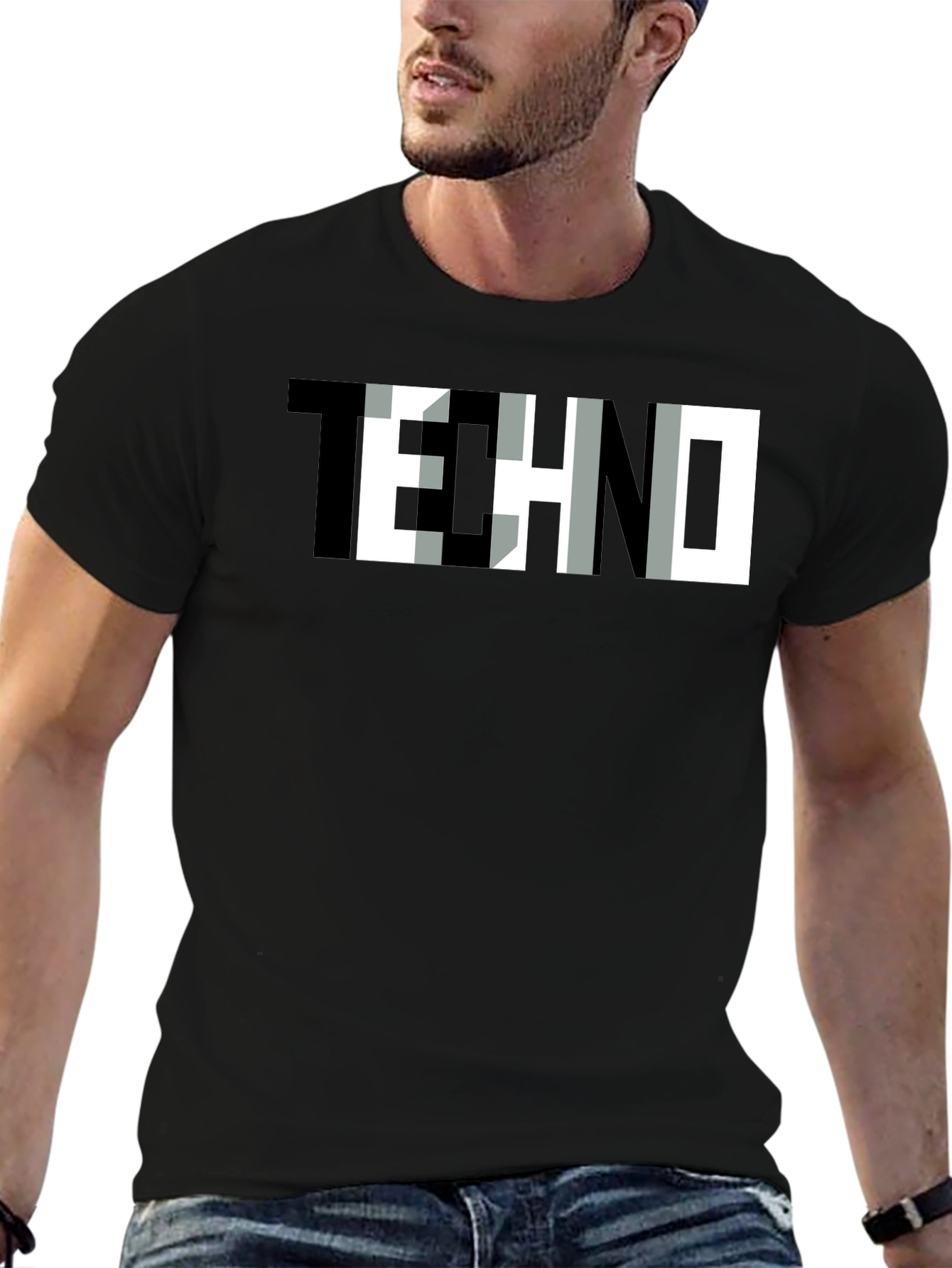 Trendy TECHNO Graphic Print Black T-Shirt