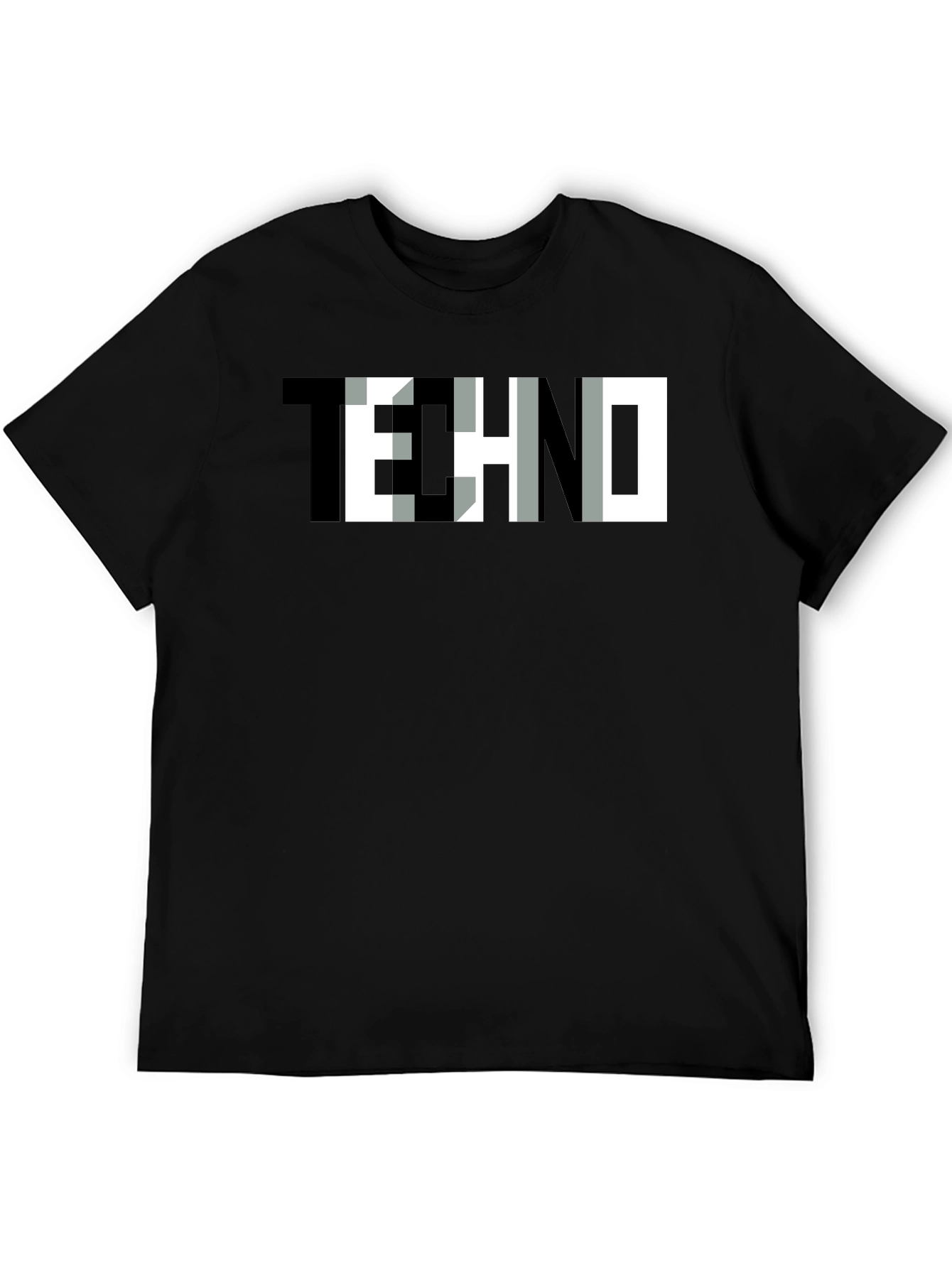 Trendy TECHNO Graphic Print Black T-Shirt