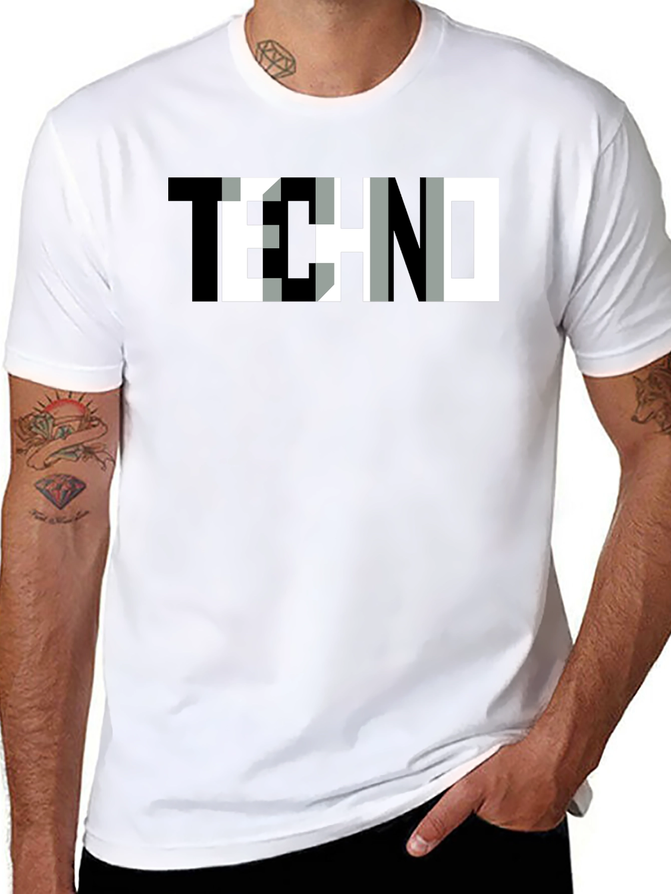 Trendy TECHNO Graphic Print Black T-Shirt