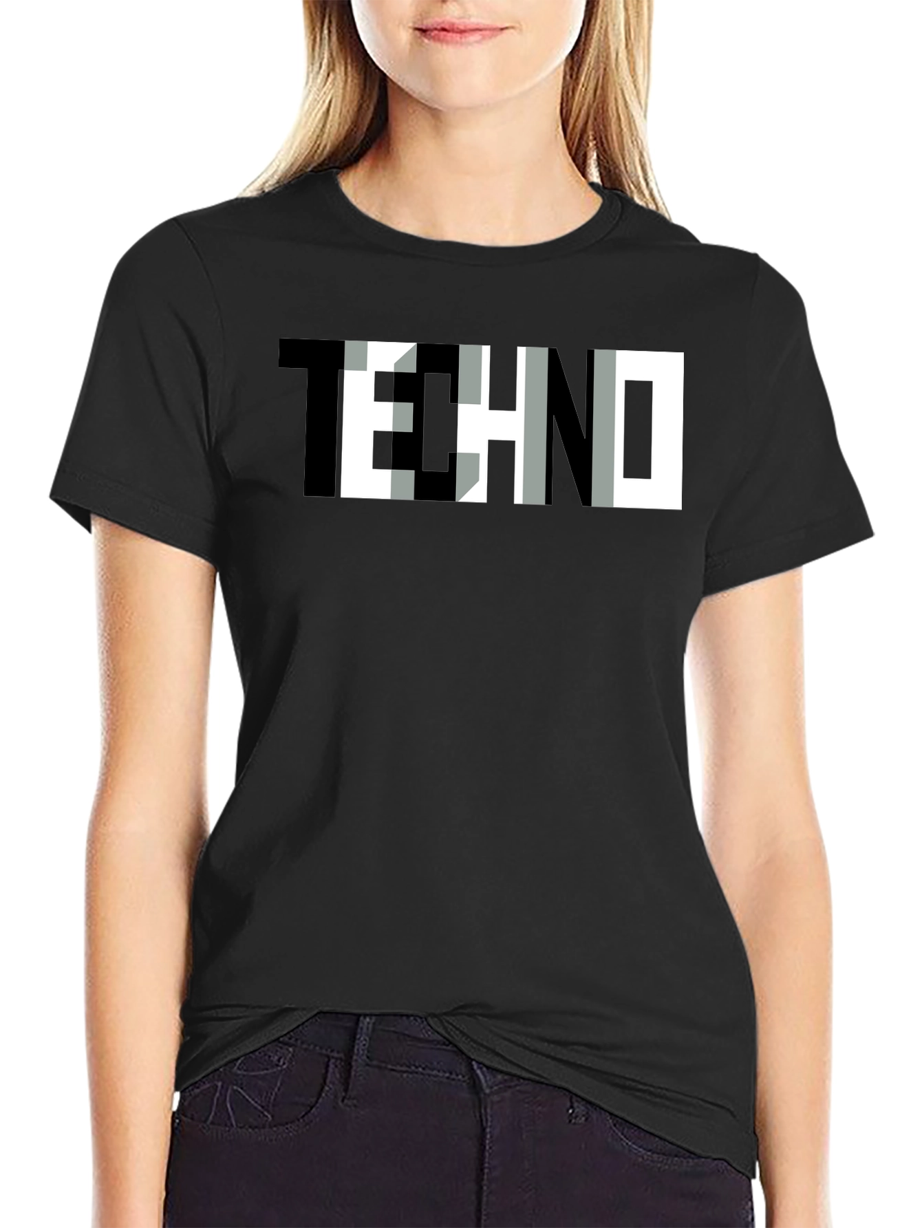Trendy TECHNO Graphic Print Black T-Shirt