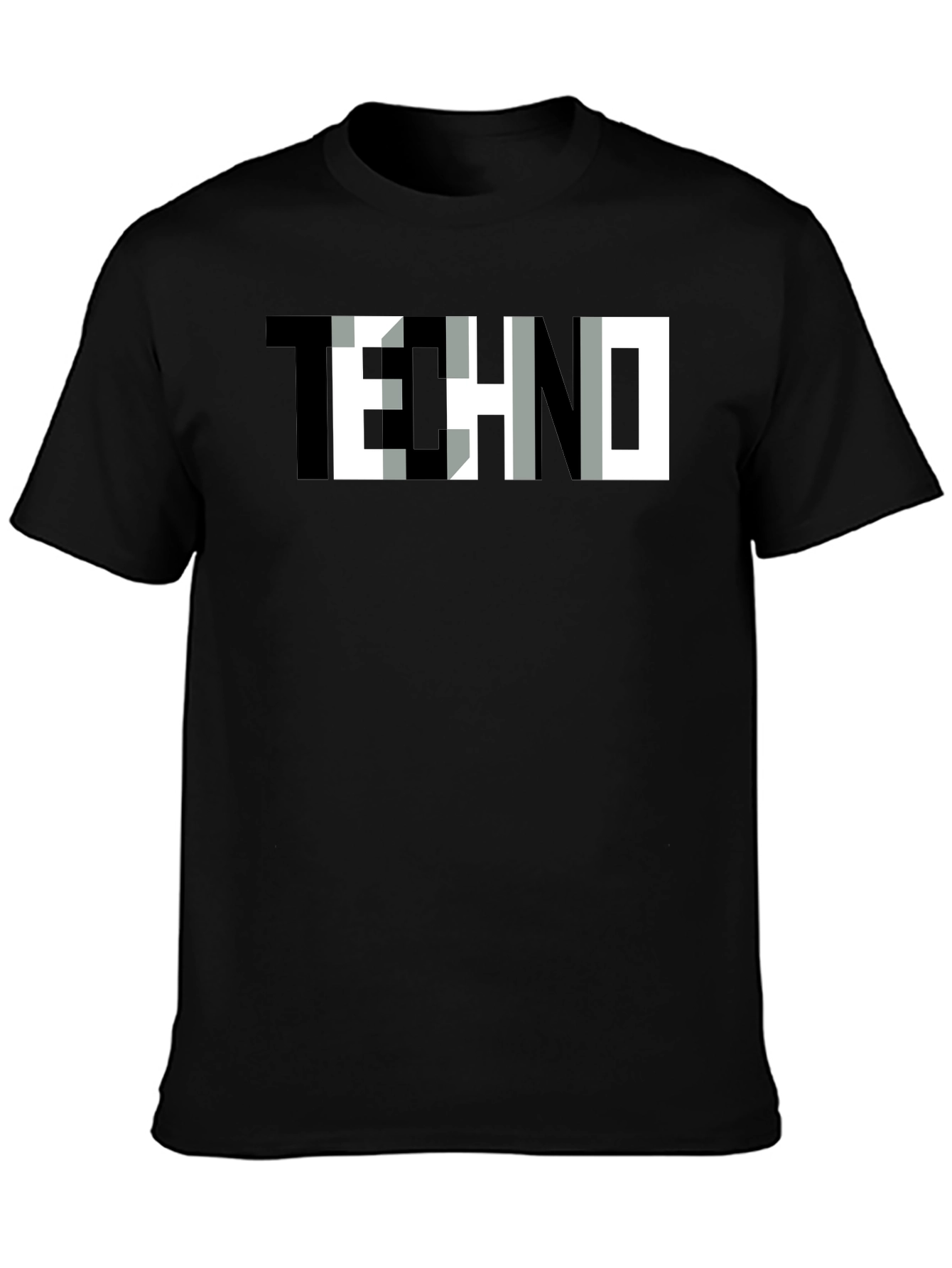 Trendy TECHNO Graphic Print Black T-Shirt