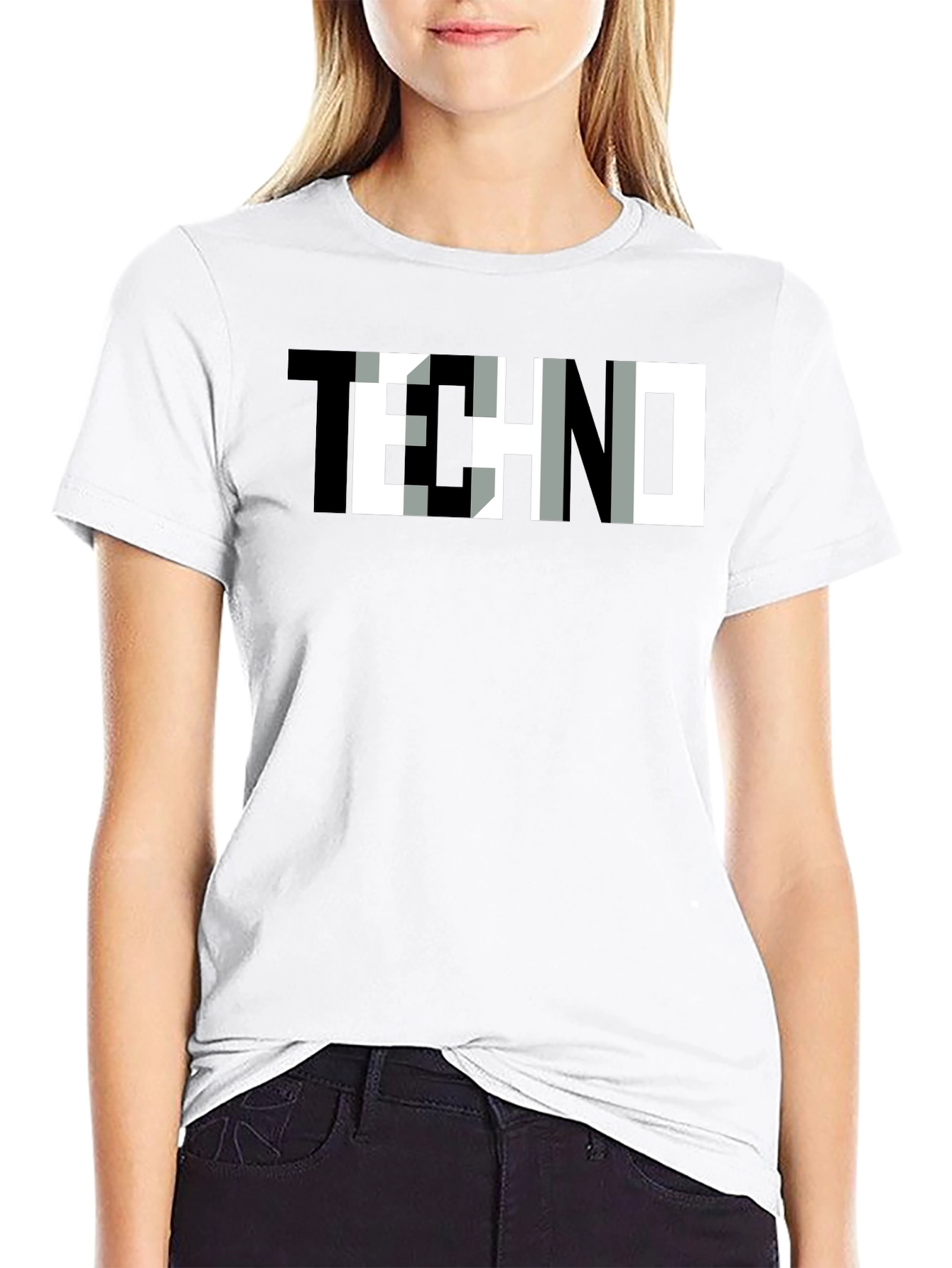 Trendy TECHNO Graphic Print Black T-Shirt