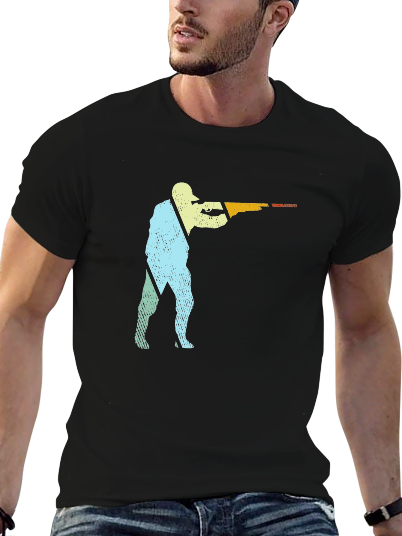 Skeet Shooting Graphic T-Shirt Black Cotton Tee