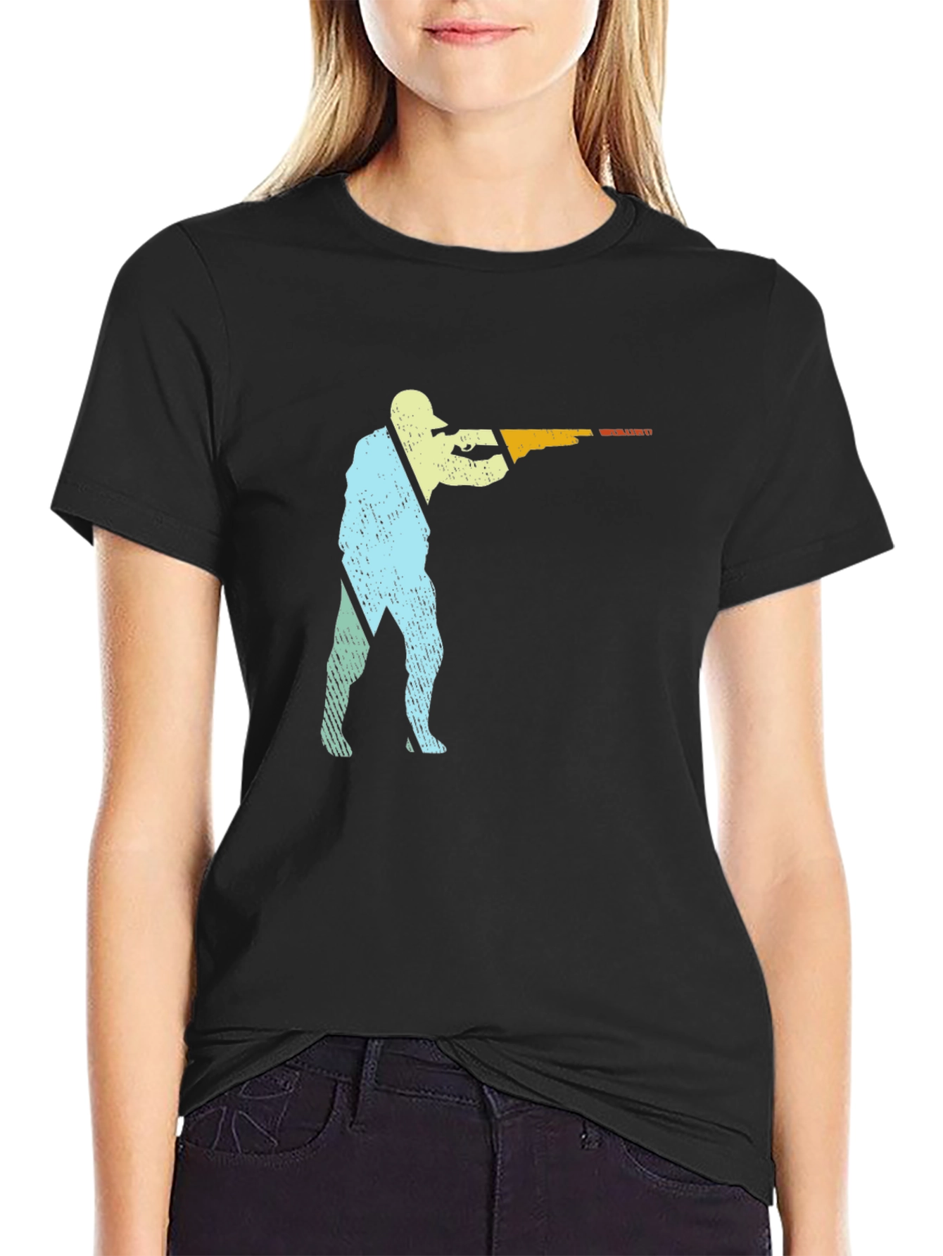 Skeet Shooting Graphic T-Shirt Black Cotton Tee