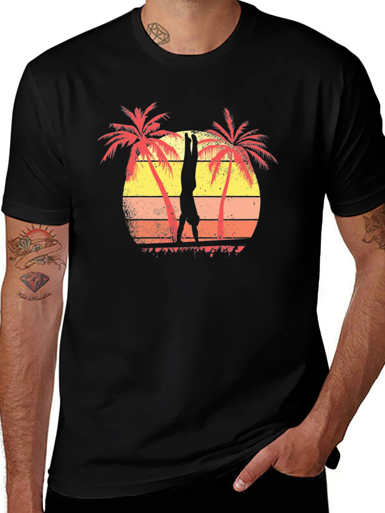 Retro Palm Tree Handstand Graphic Tee