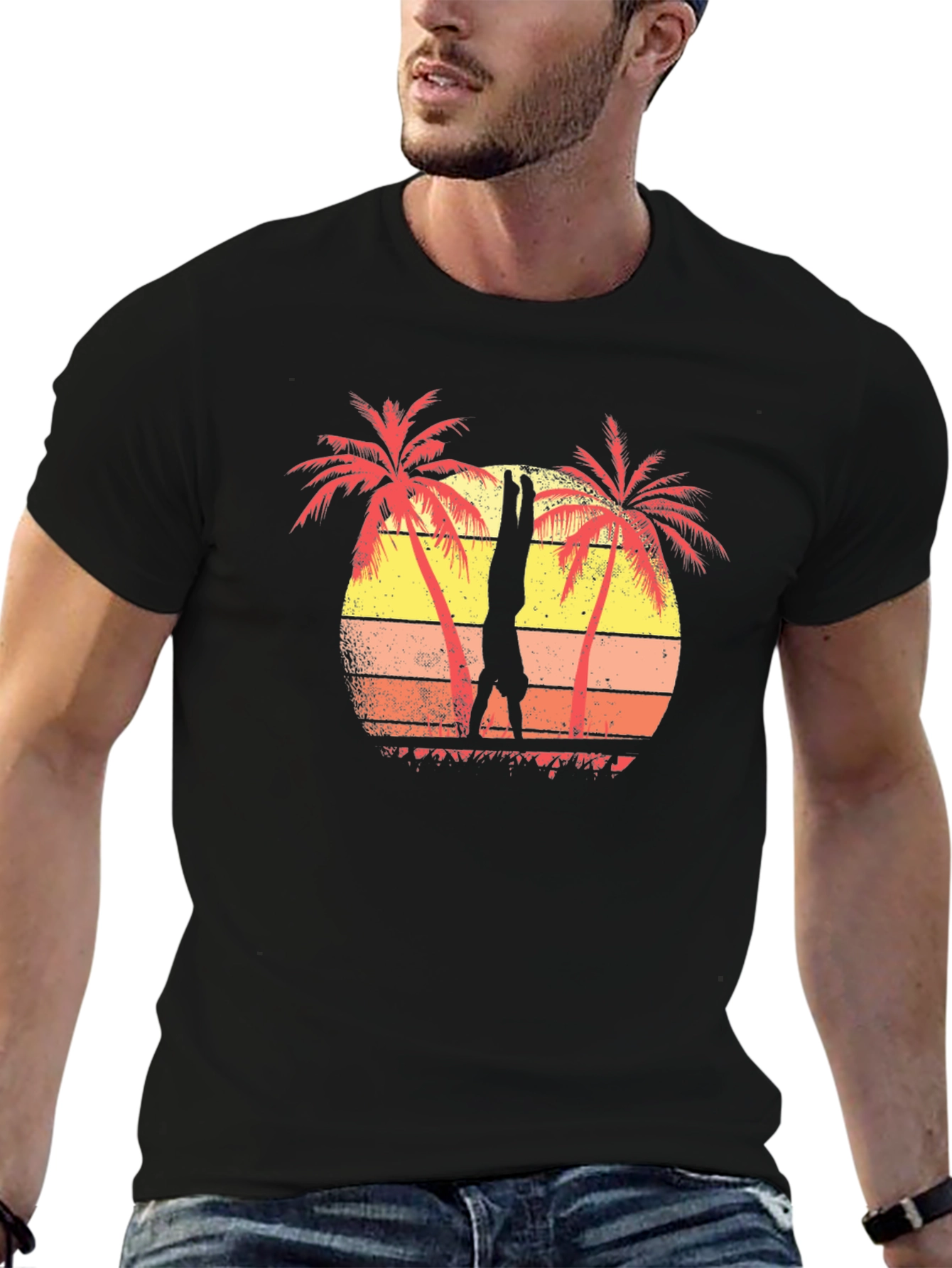 Retro Palm Tree Handstand Graphic Tee