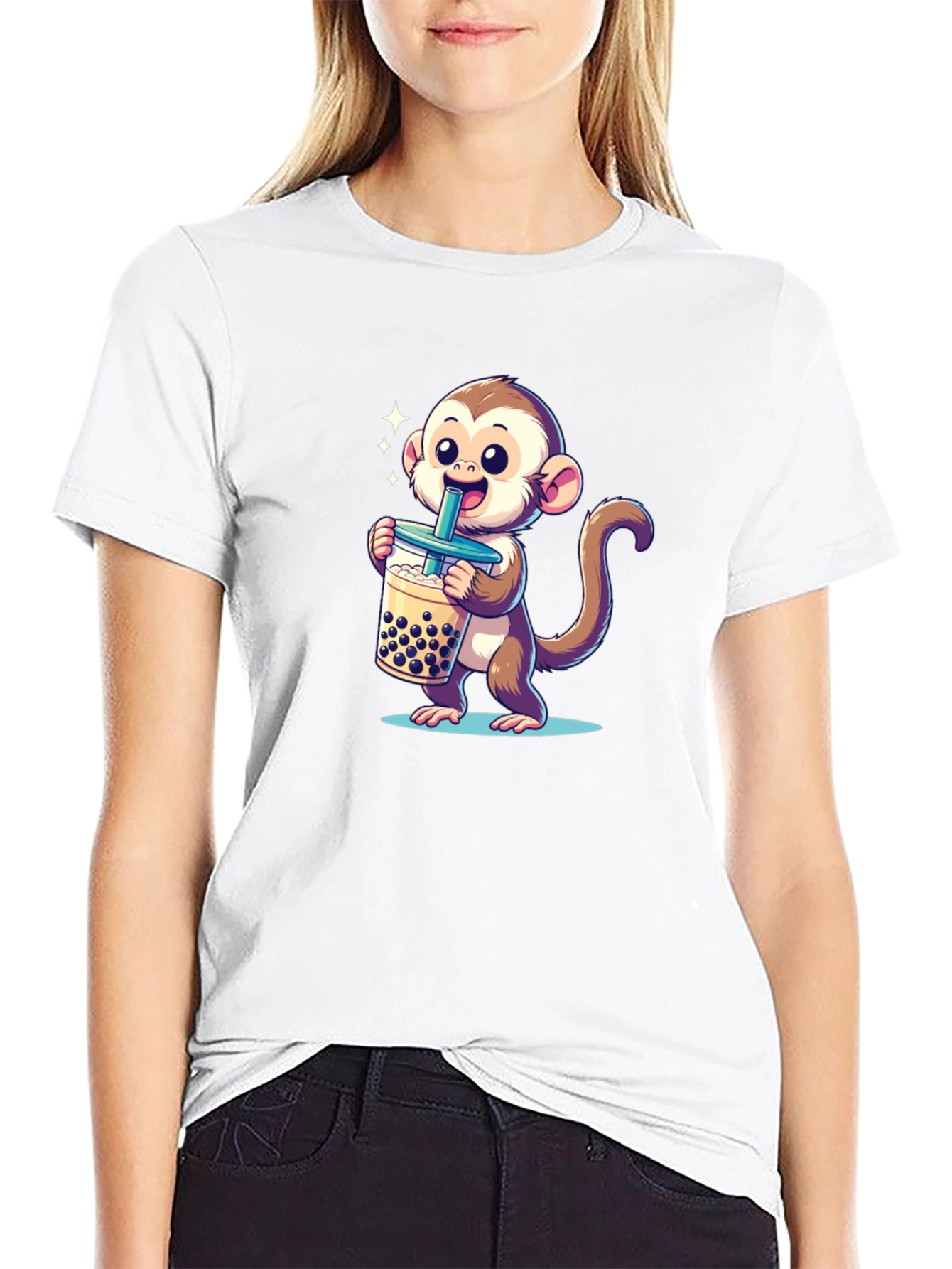 Cute Monkey Boba Tea Graphic Tee