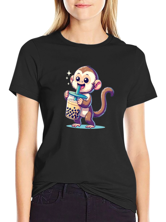Cute Monkey Boba Tea Graphic Tee
