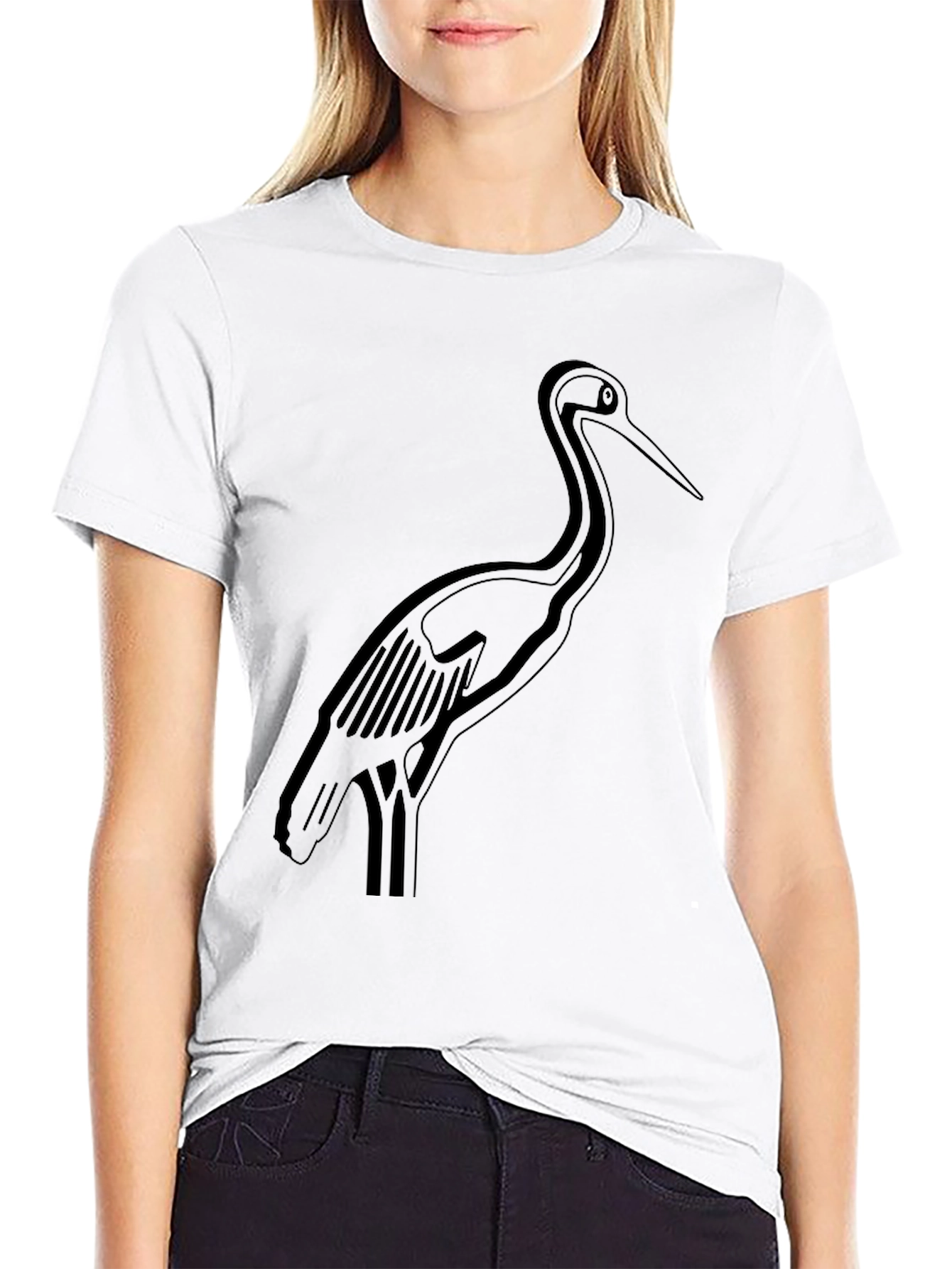 Black Crane Graphic Tee - Stylish Bird Design