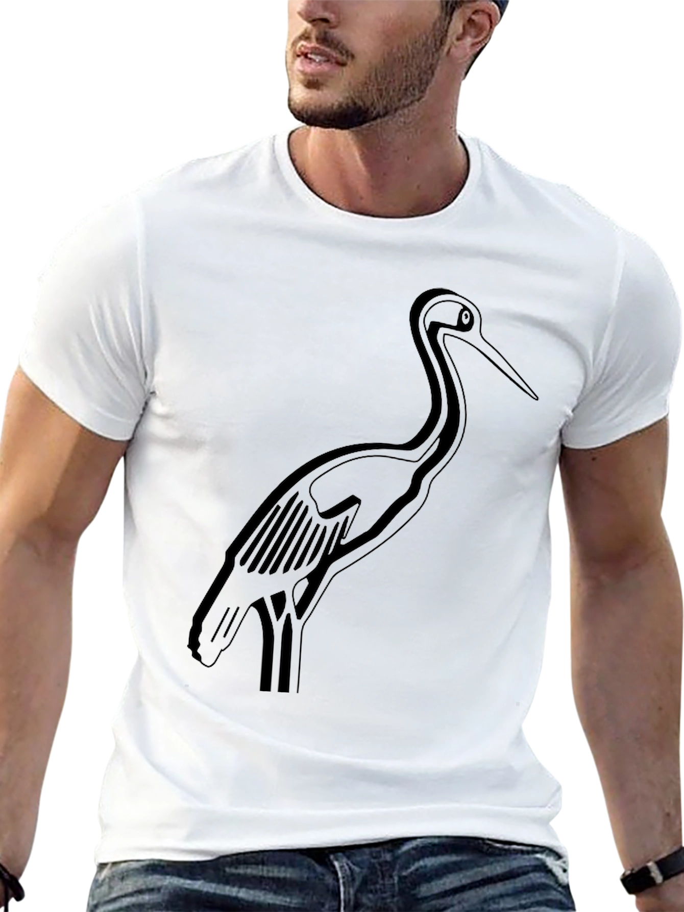 Black Crane Graphic Tee - Stylish Bird Design