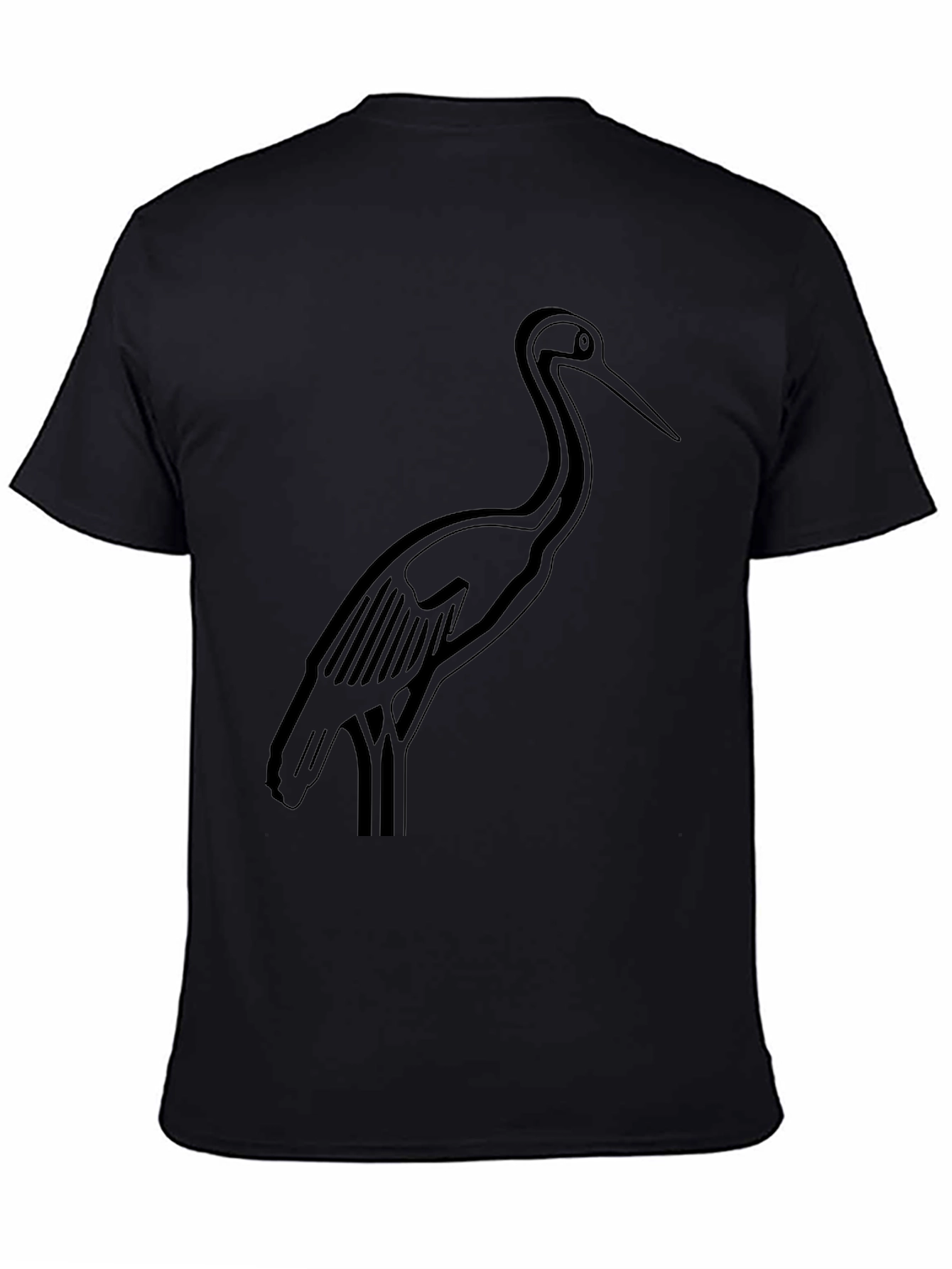 Black Crane Graphic Tee - Stylish Bird Design