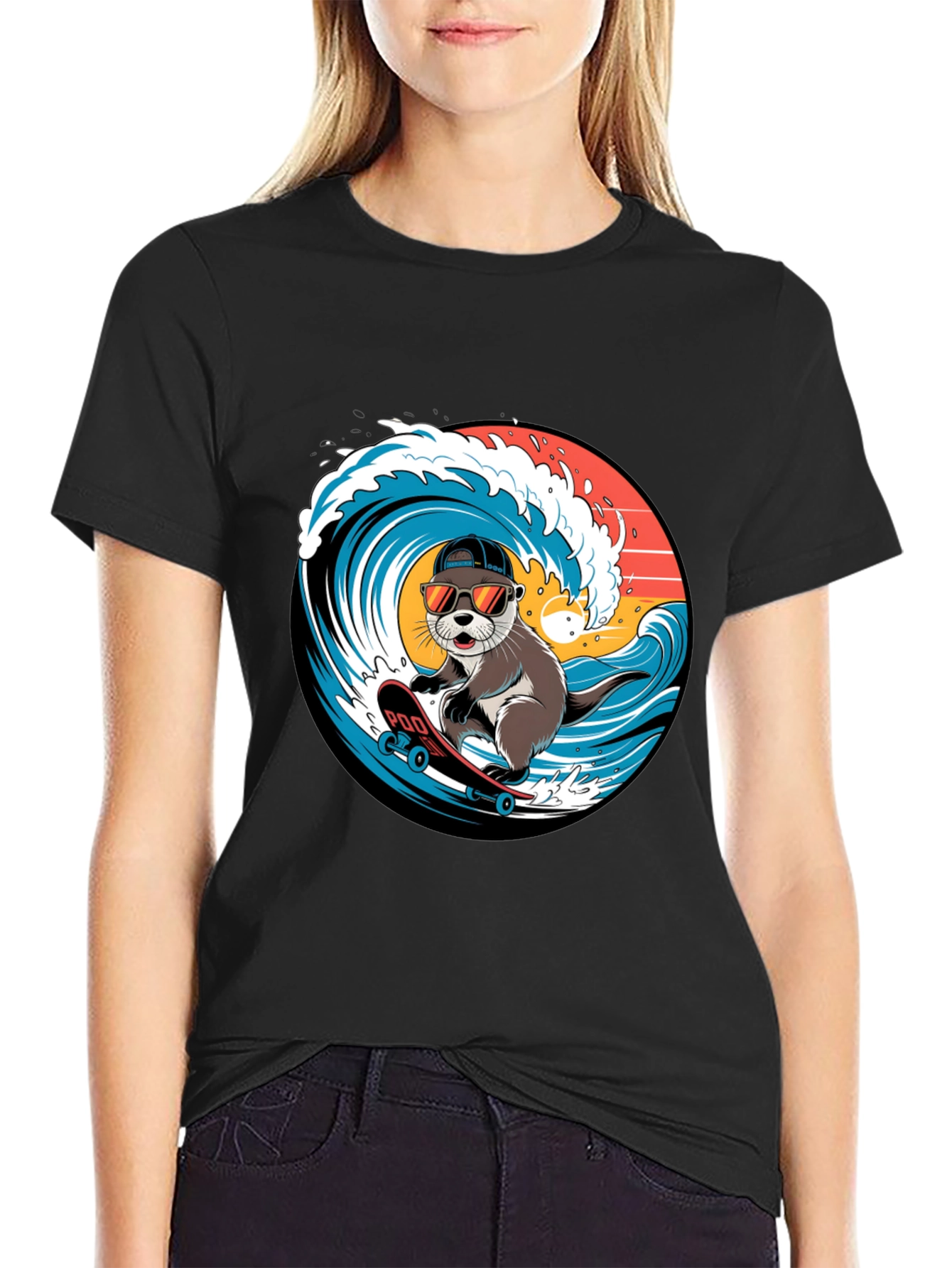 Cool Otter Skateboarder Graphic Tee