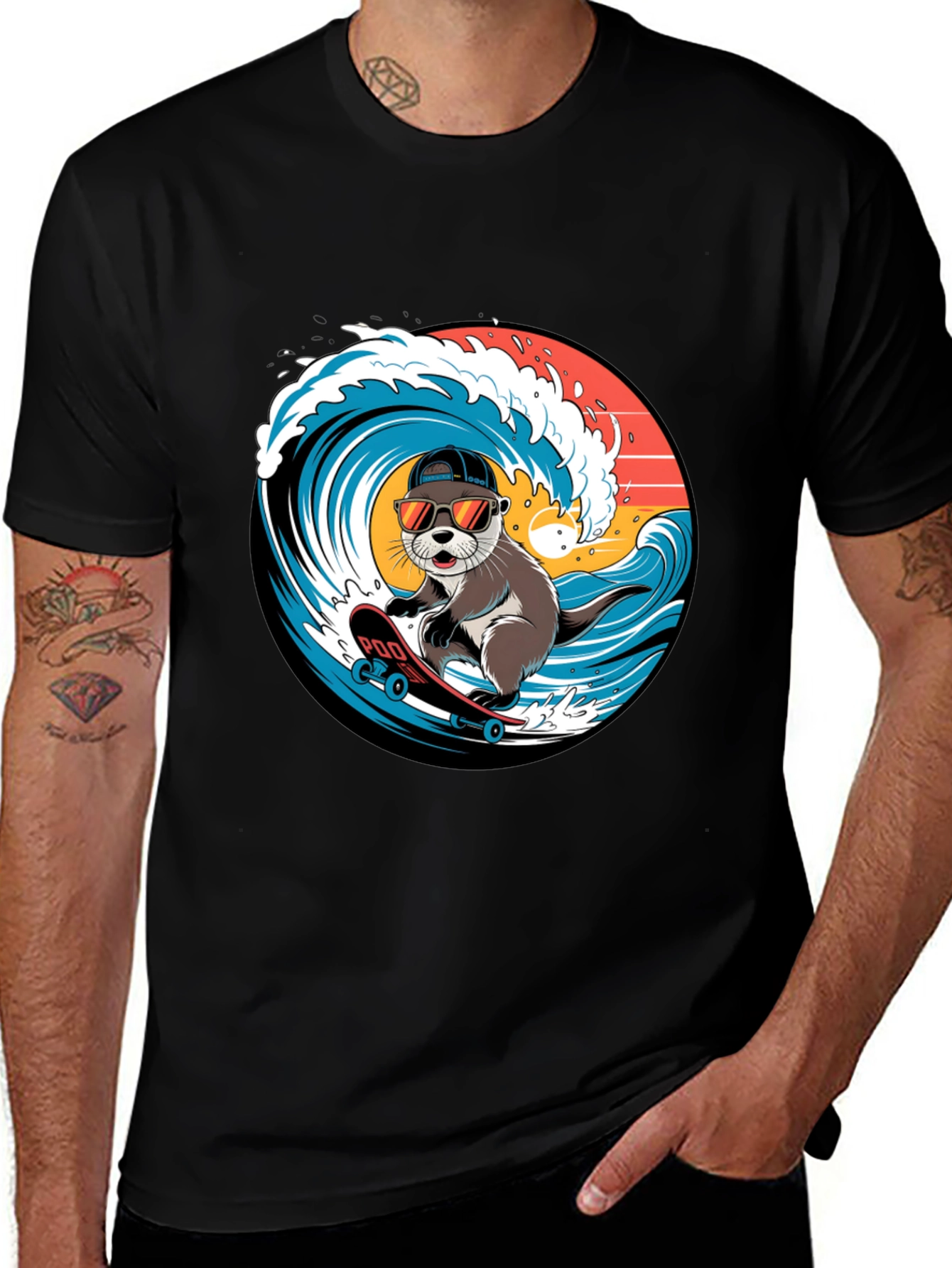 Cool Otter Skateboarder Graphic Tee