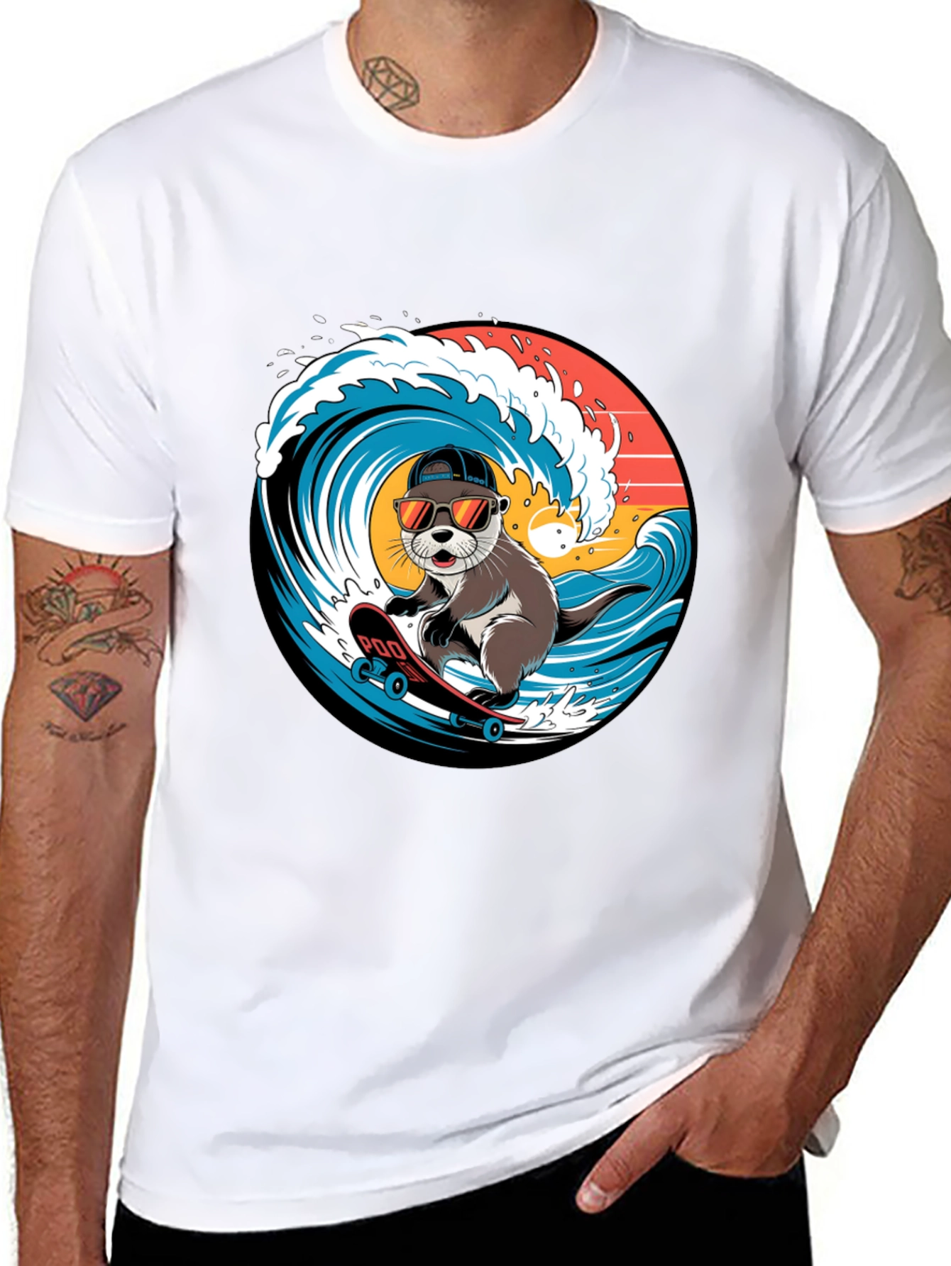 Cool Otter Skateboarder Graphic Tee
