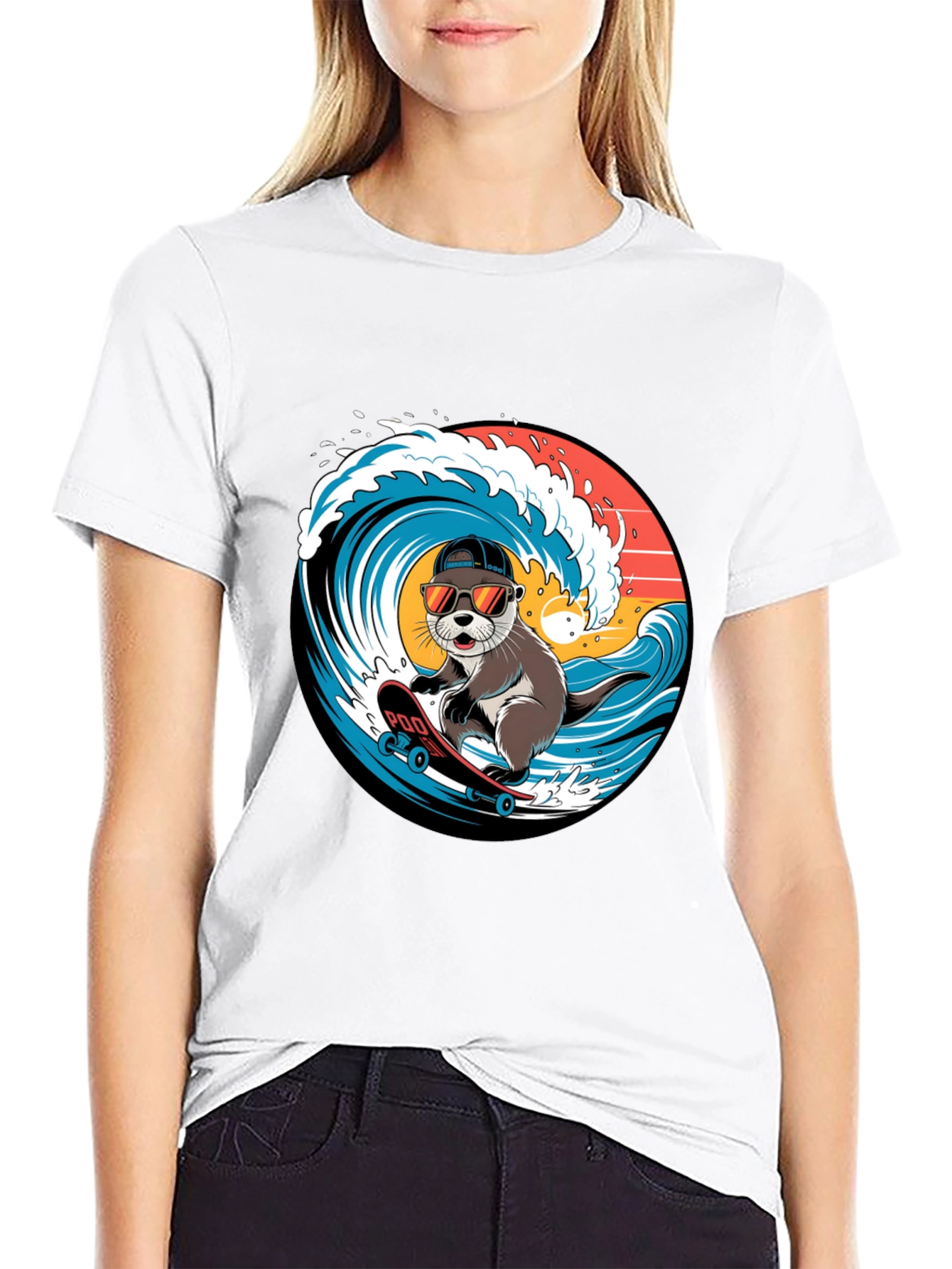 Cool Otter Skateboarder Graphic Tee