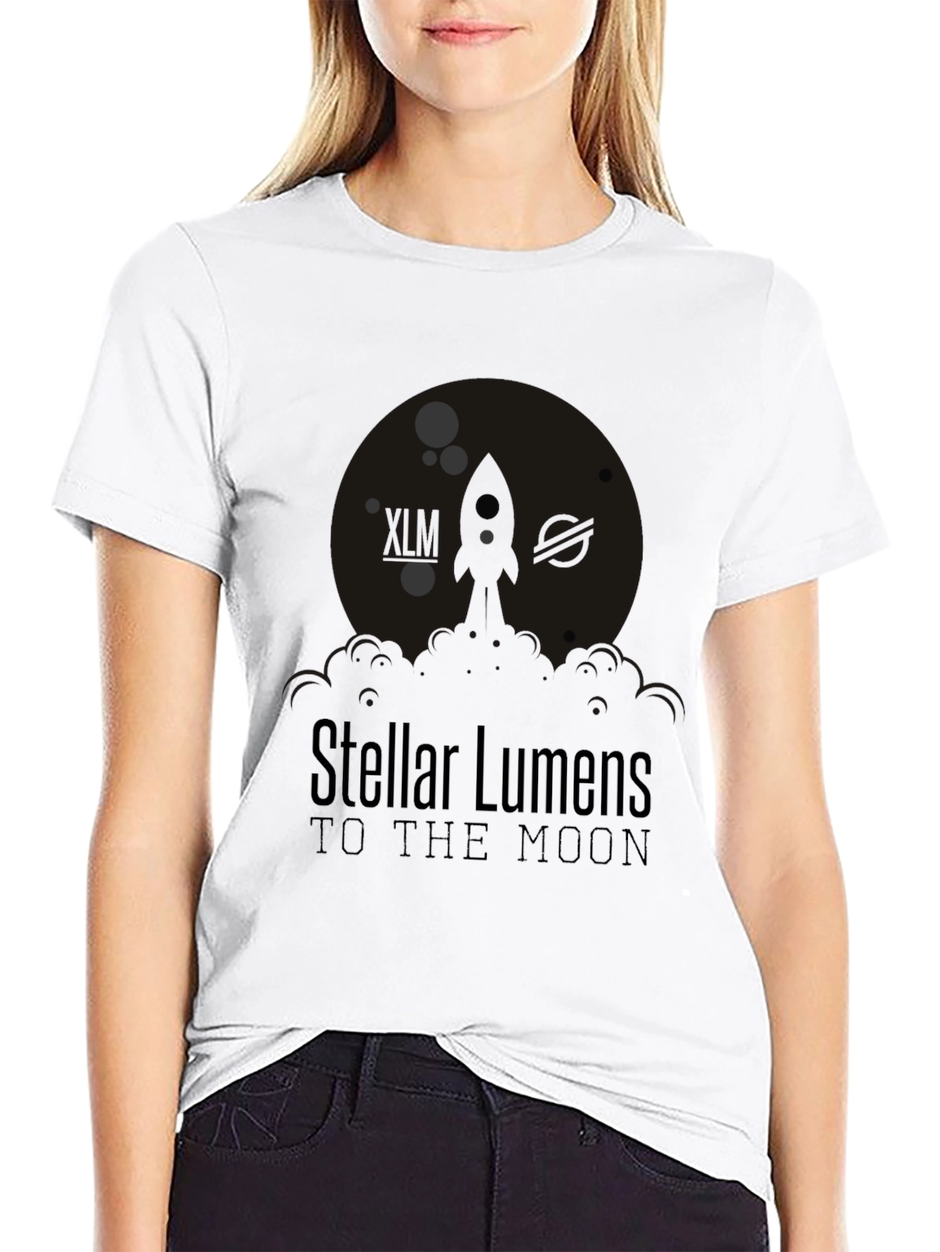 Stellar Lumens To The Moon Black Graphic T-Shirt