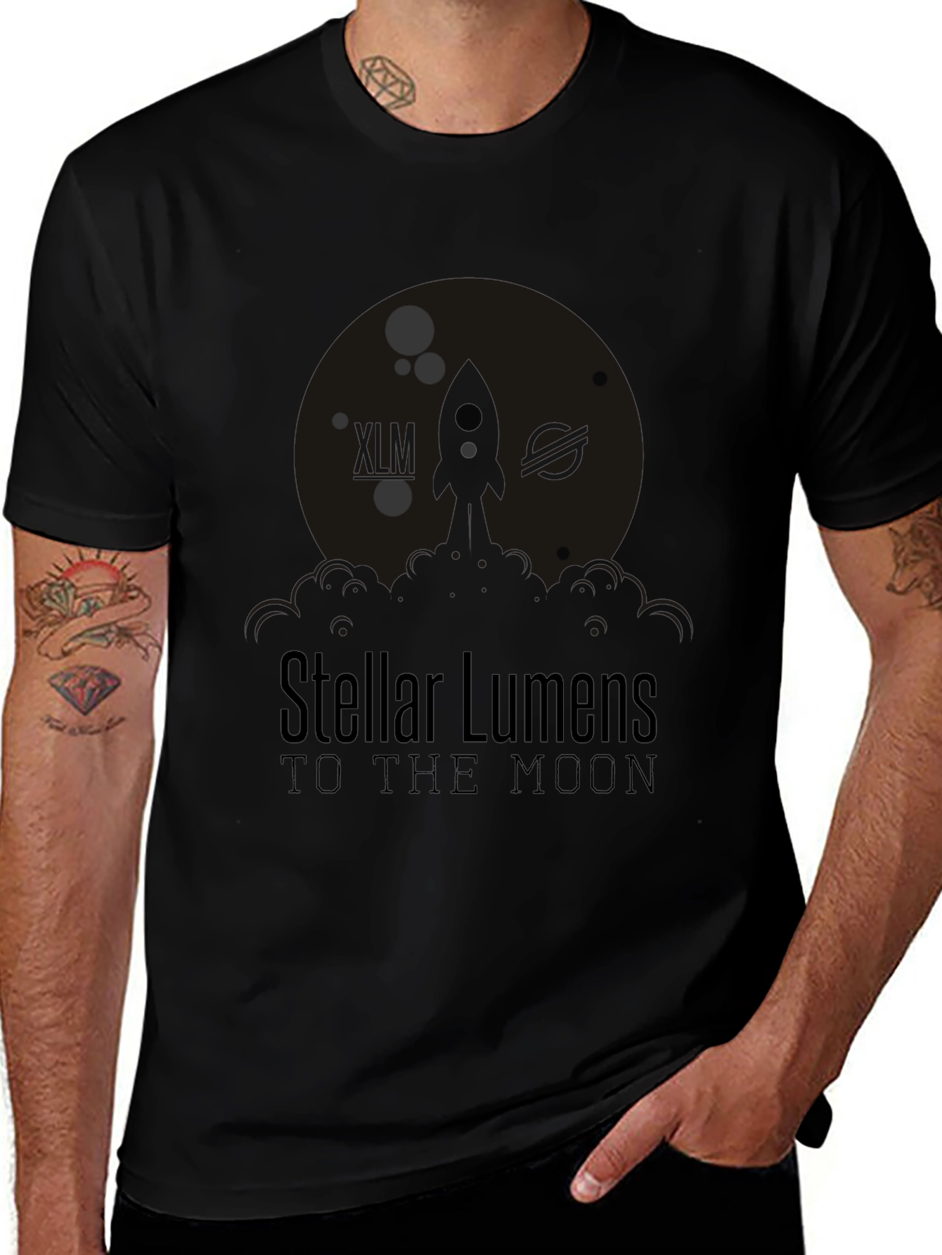 Stellar Lumens To The Moon Black Graphic T-Shirt