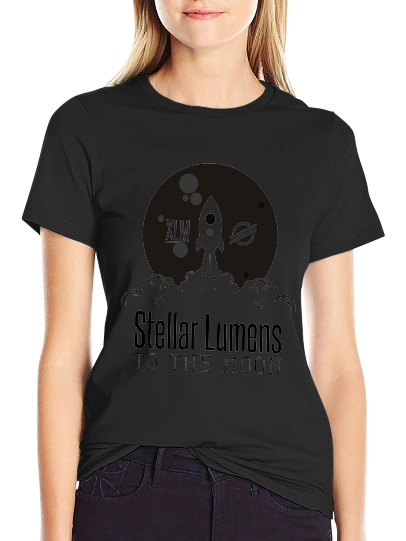Stellar Lumens To The Moon Black Graphic T-Shirt
