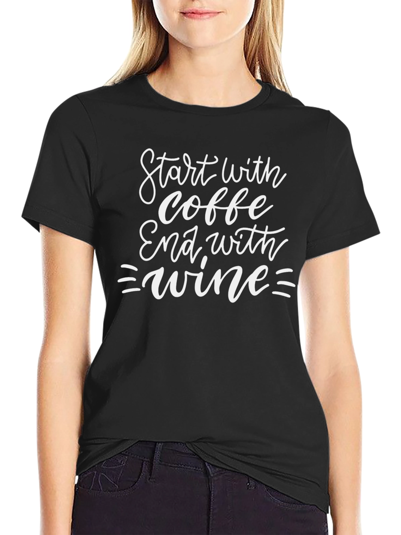 Start with Coffee End with Wine Black Graphic Tee