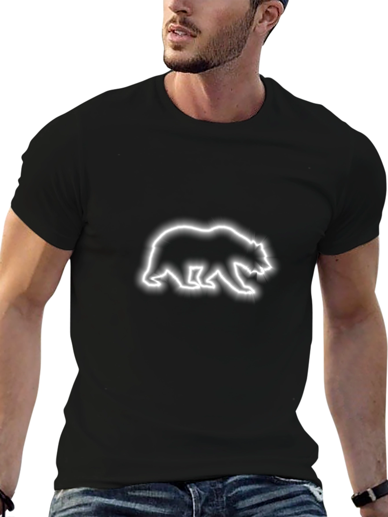 Bear Outline Graphic Tee - Casual Cool