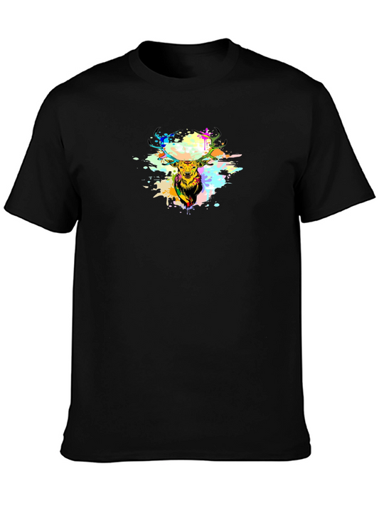 Colorful Deer Graphic Tee - Mens Black T-Shirt