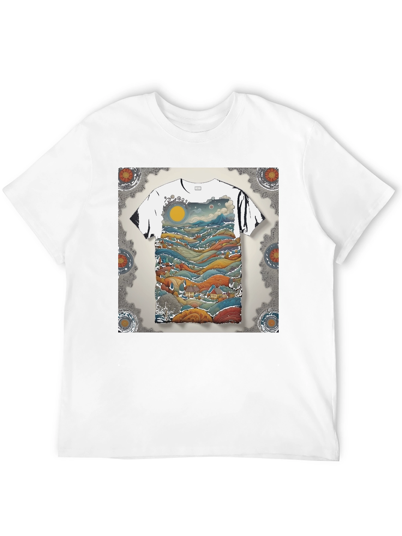 Artistic Landscape Print Black T-Shirt