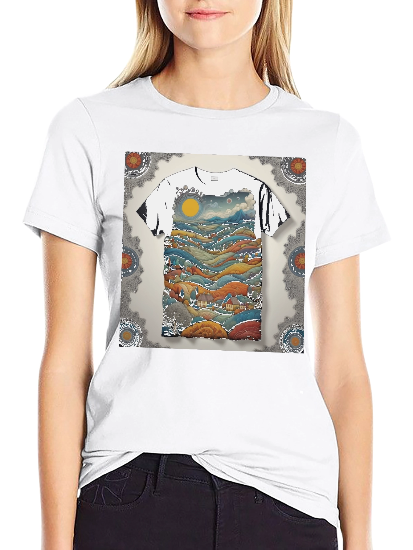 Artistic Landscape Print Black T-Shirt