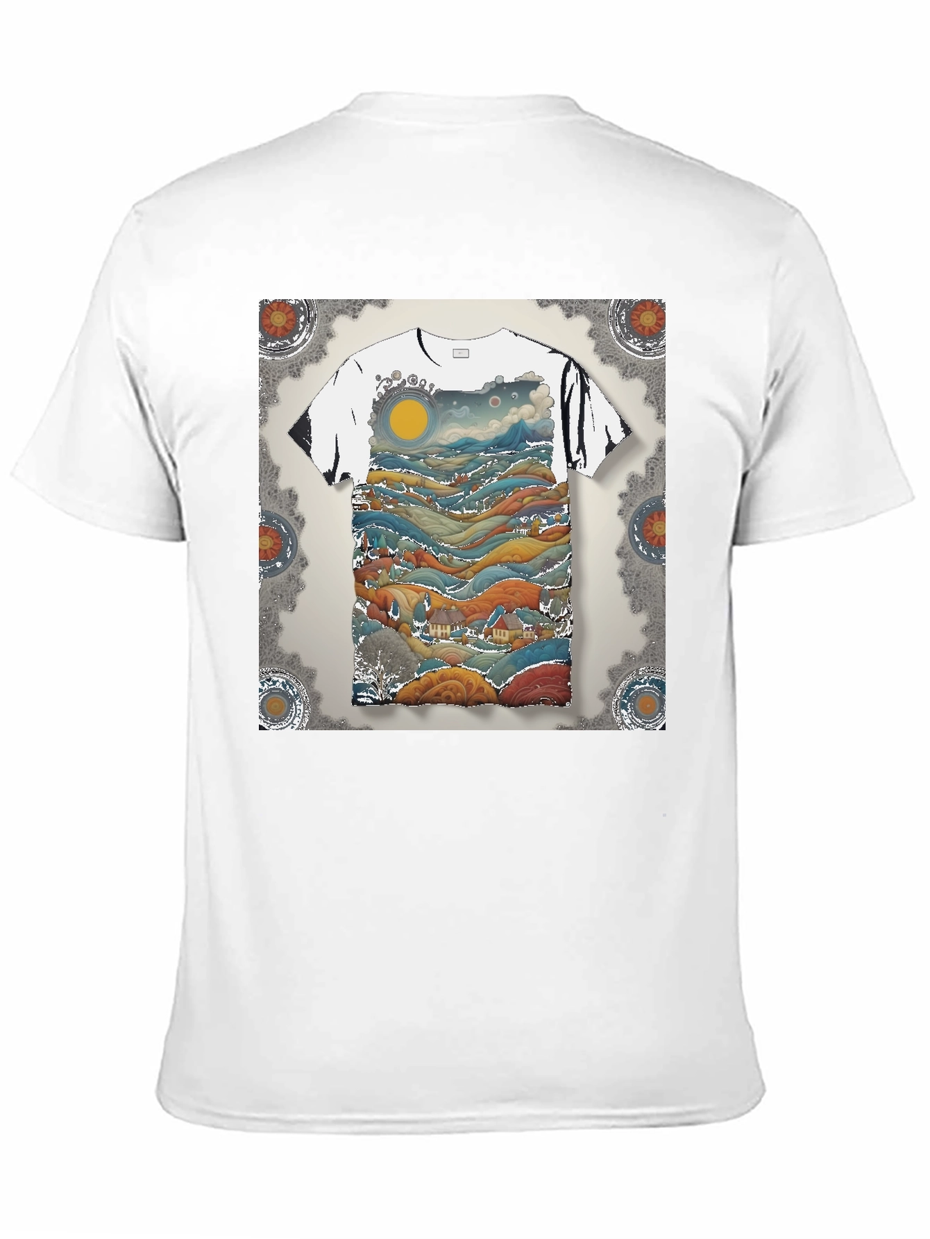 Artistic Landscape Print Black T-Shirt