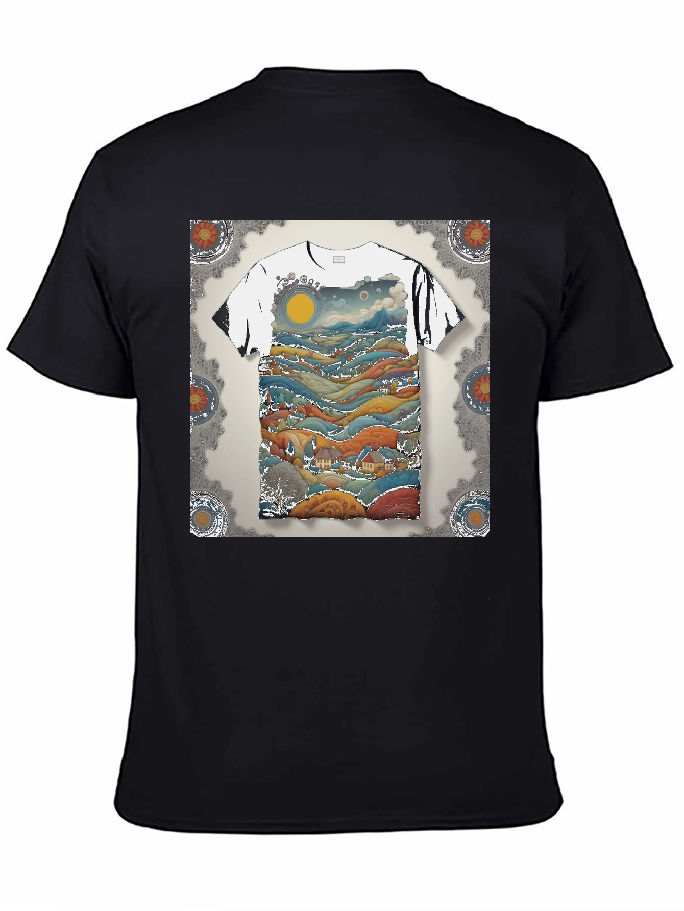 Artistic Landscape Print Black T-Shirt