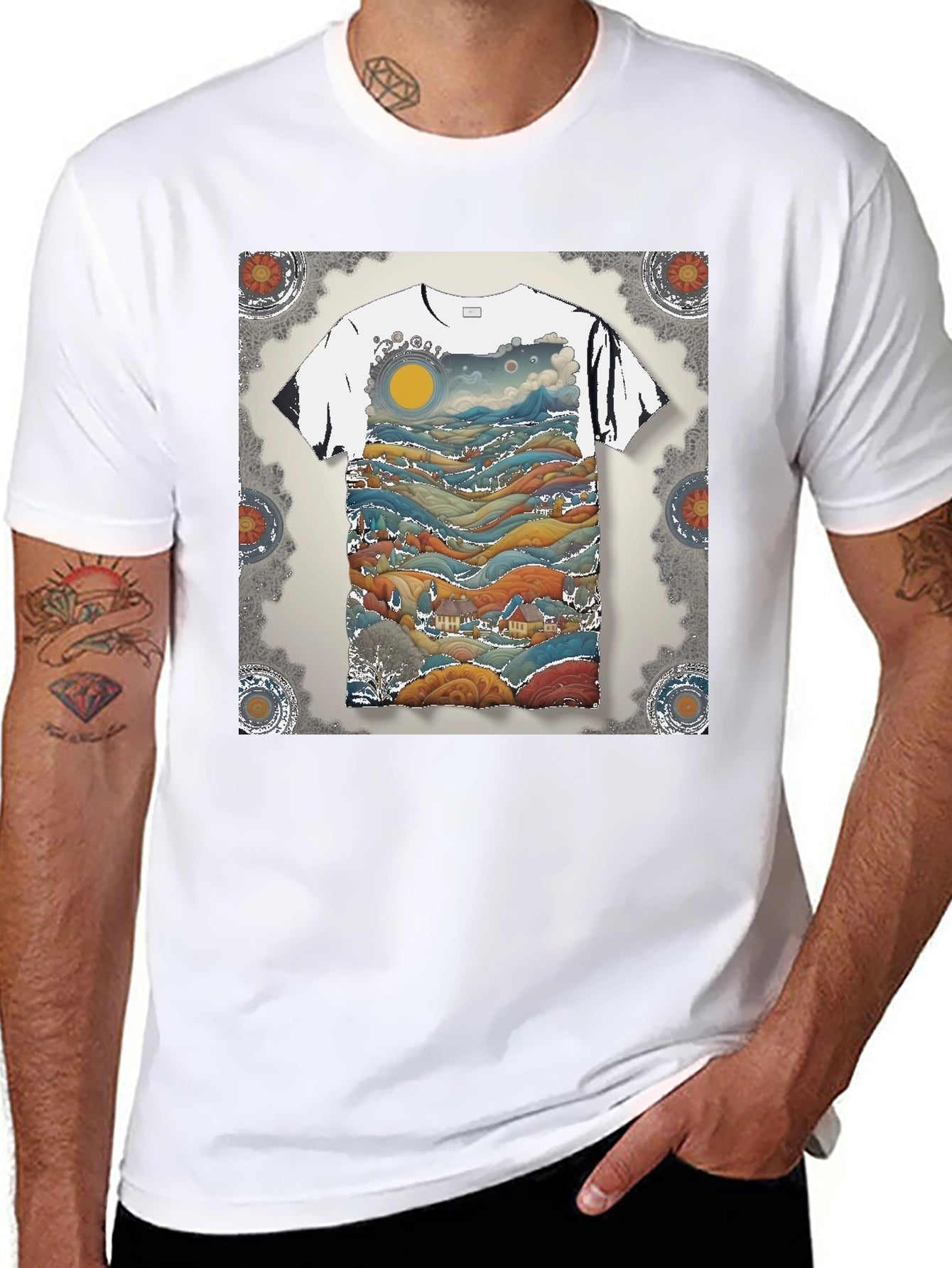 Artistic Landscape Print Black T-Shirt