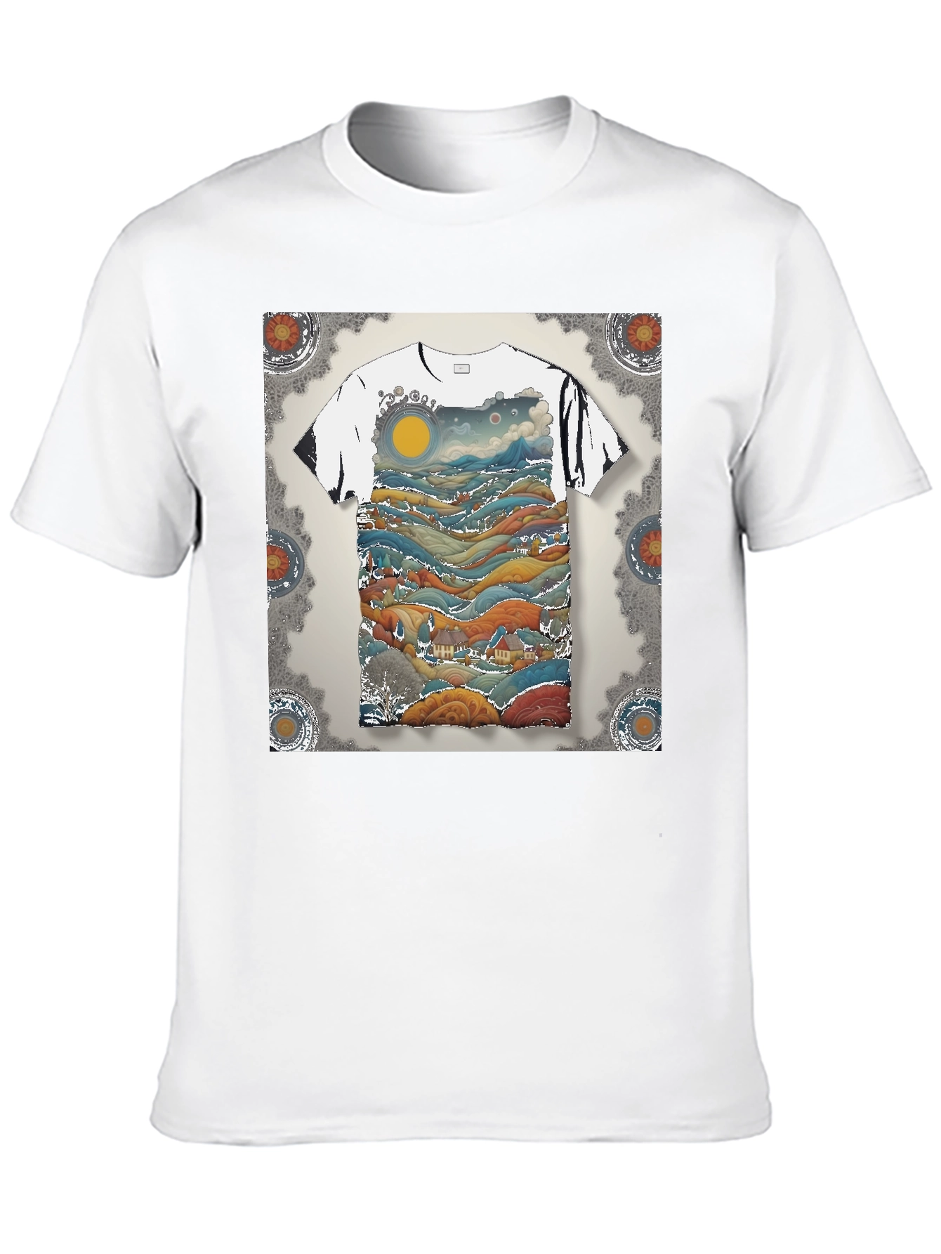 Artistic Landscape Print Black T-Shirt