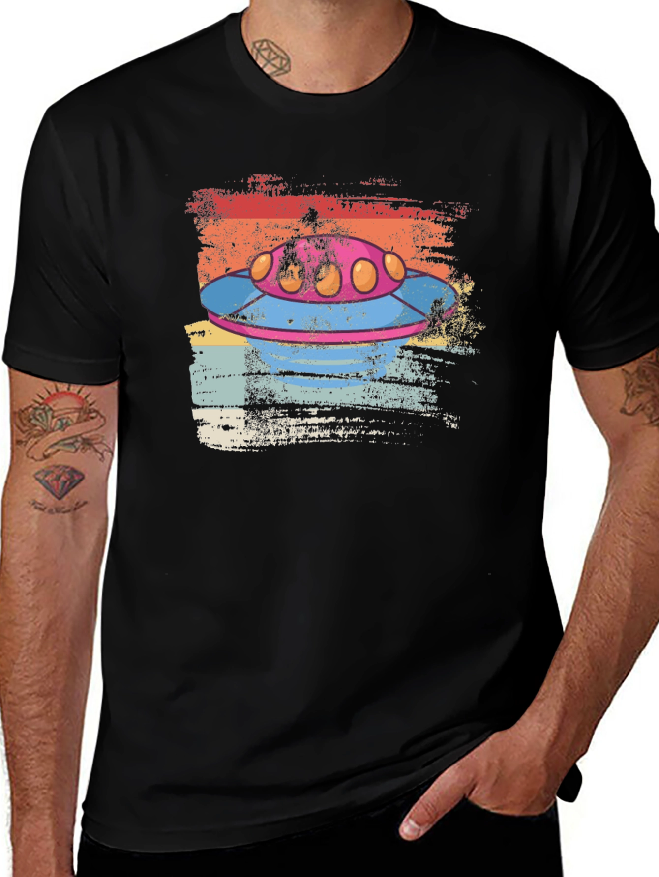 Retro UFO Graphic Tee - Distressed Alien Spaceship T-Shirt