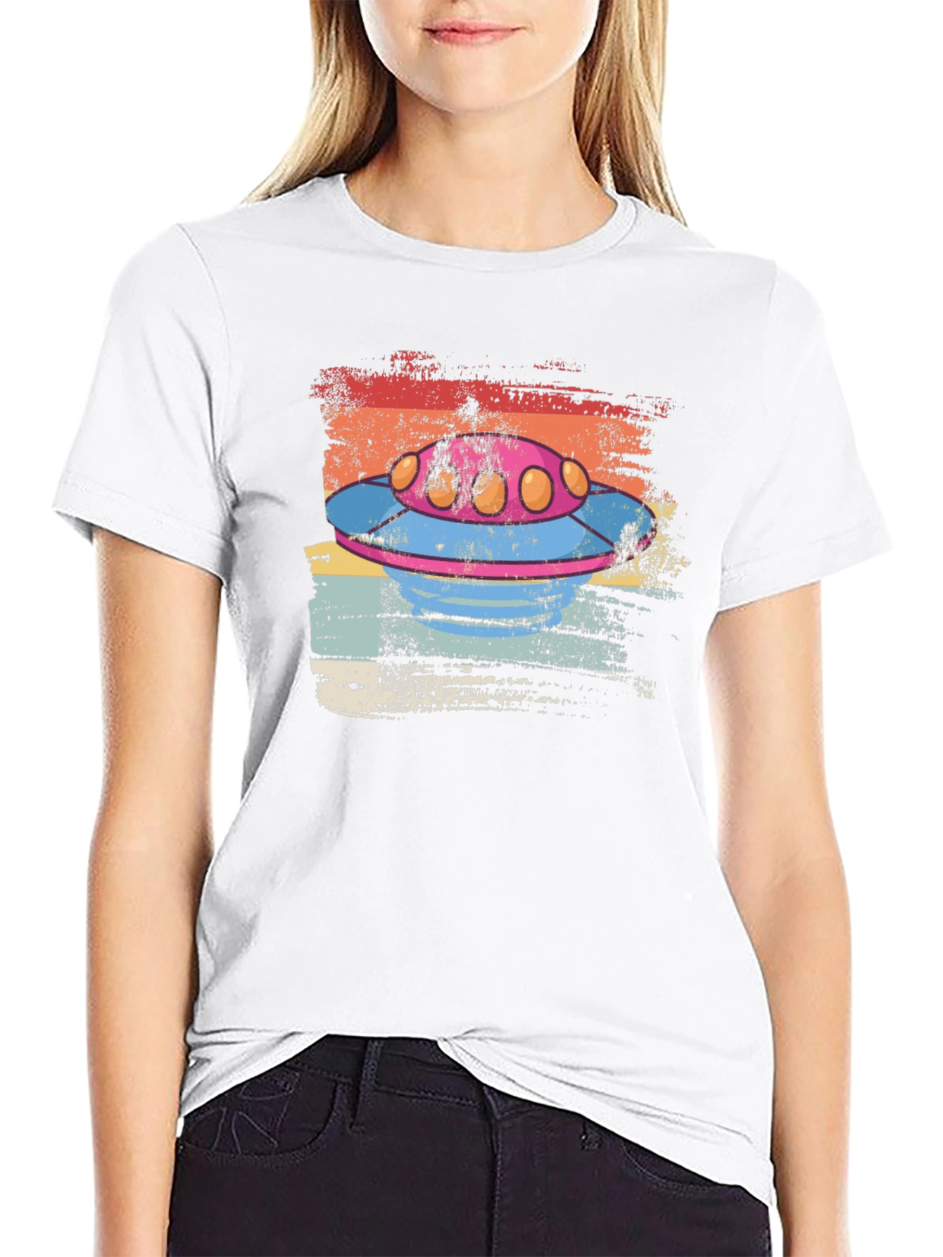 Retro UFO Graphic Tee - Distressed Alien Spaceship T-Shirt