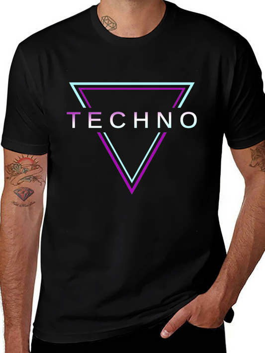 Techno T-Shirt - Neon Triangle Design - Black Cotton Tee