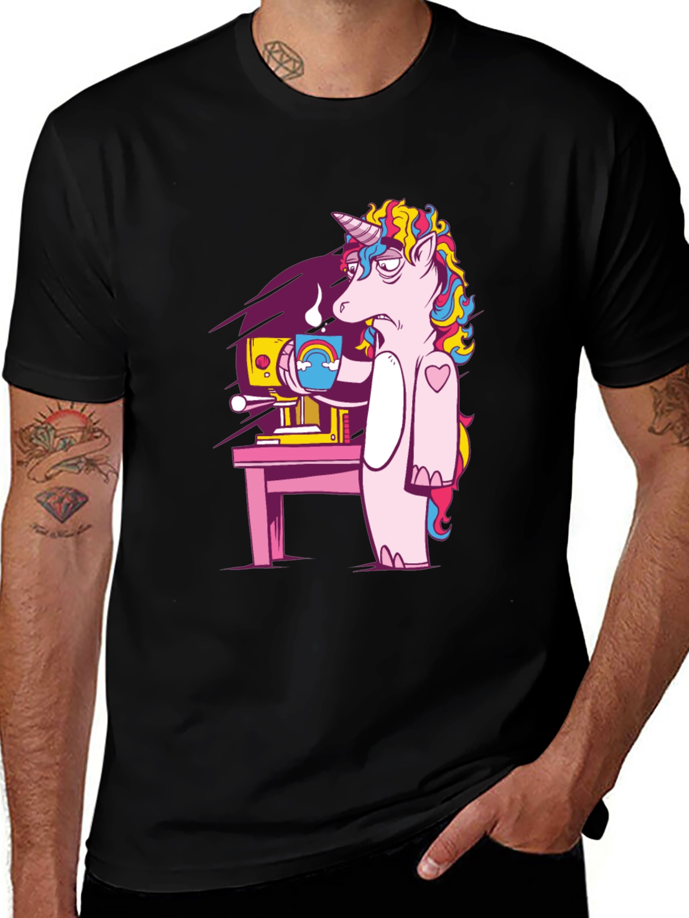 Unicorn Coffee Graphic Tee - Black