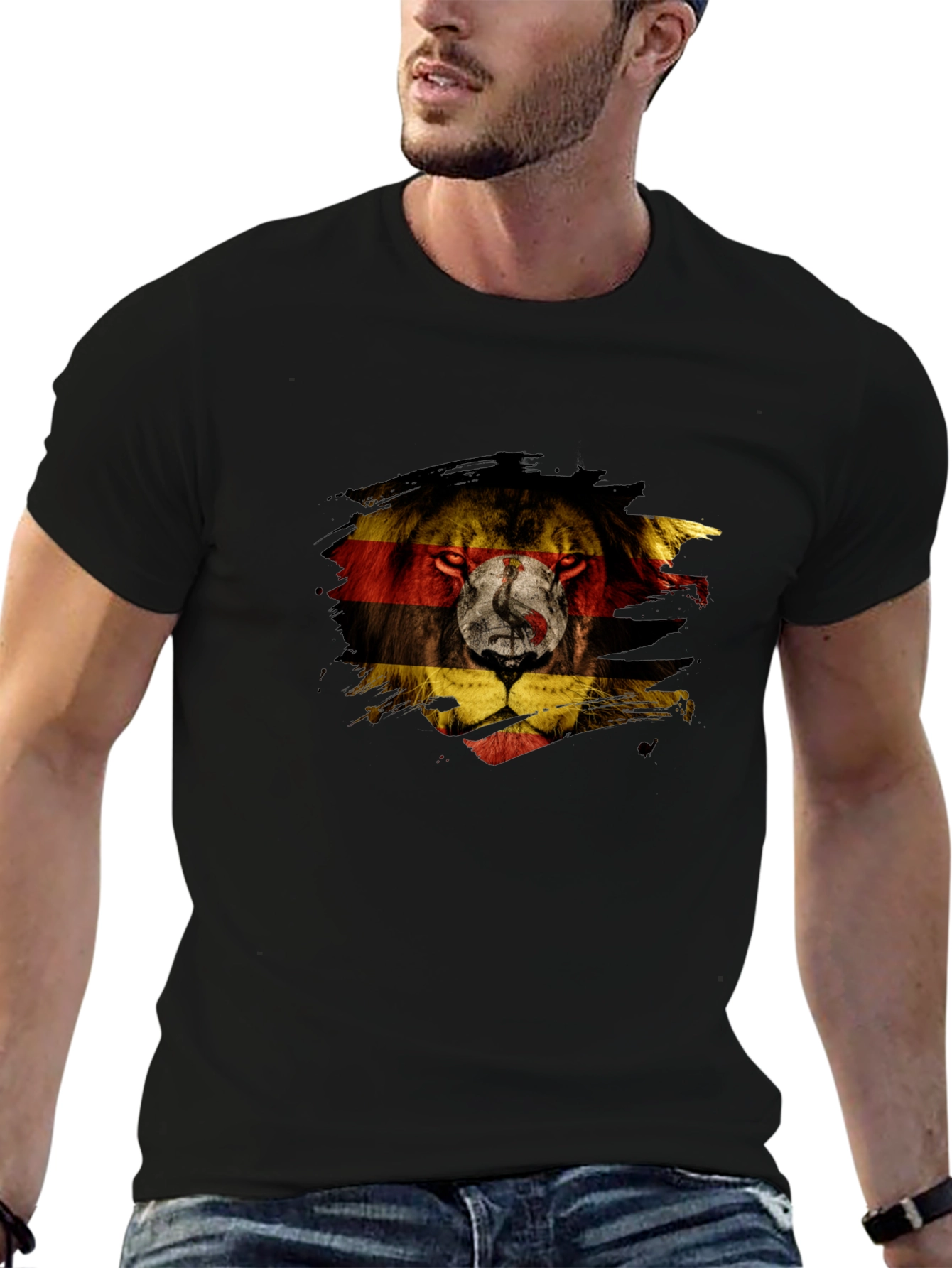 Uganda Flag Lion Graphic Tee - Black