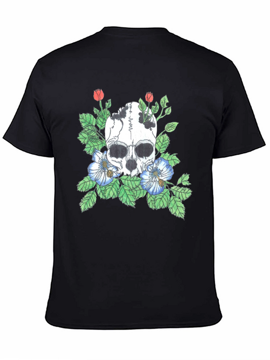 Skull and Flowers Graphic Tee - Black