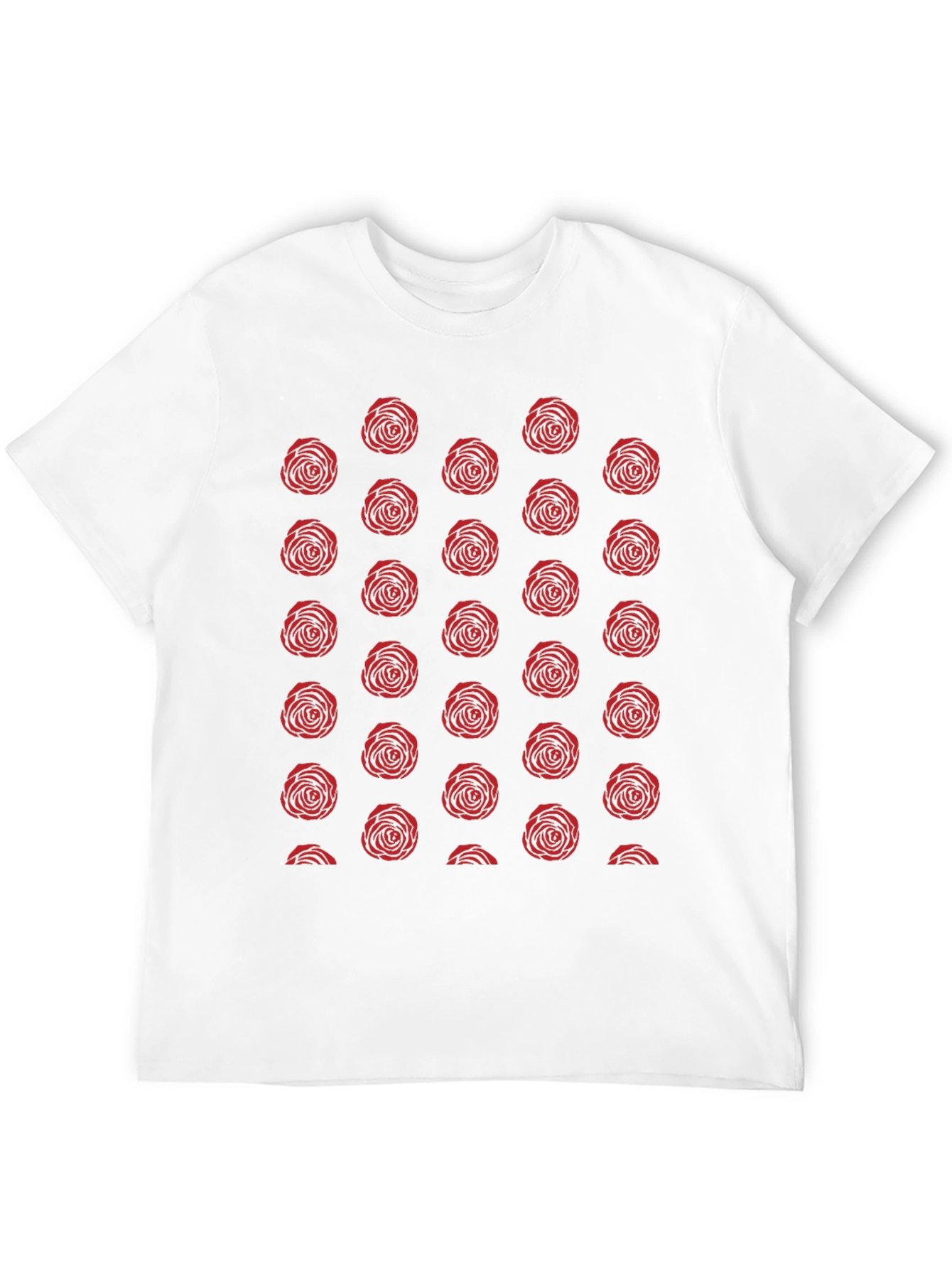 Red Rose Pattern Black T-Shirt