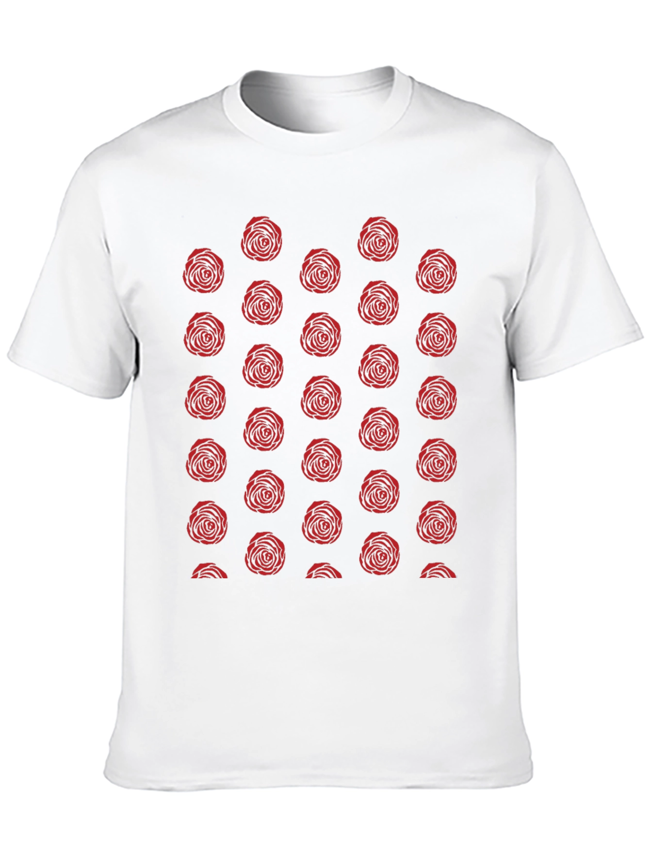 Red Rose Pattern Black T-Shirt