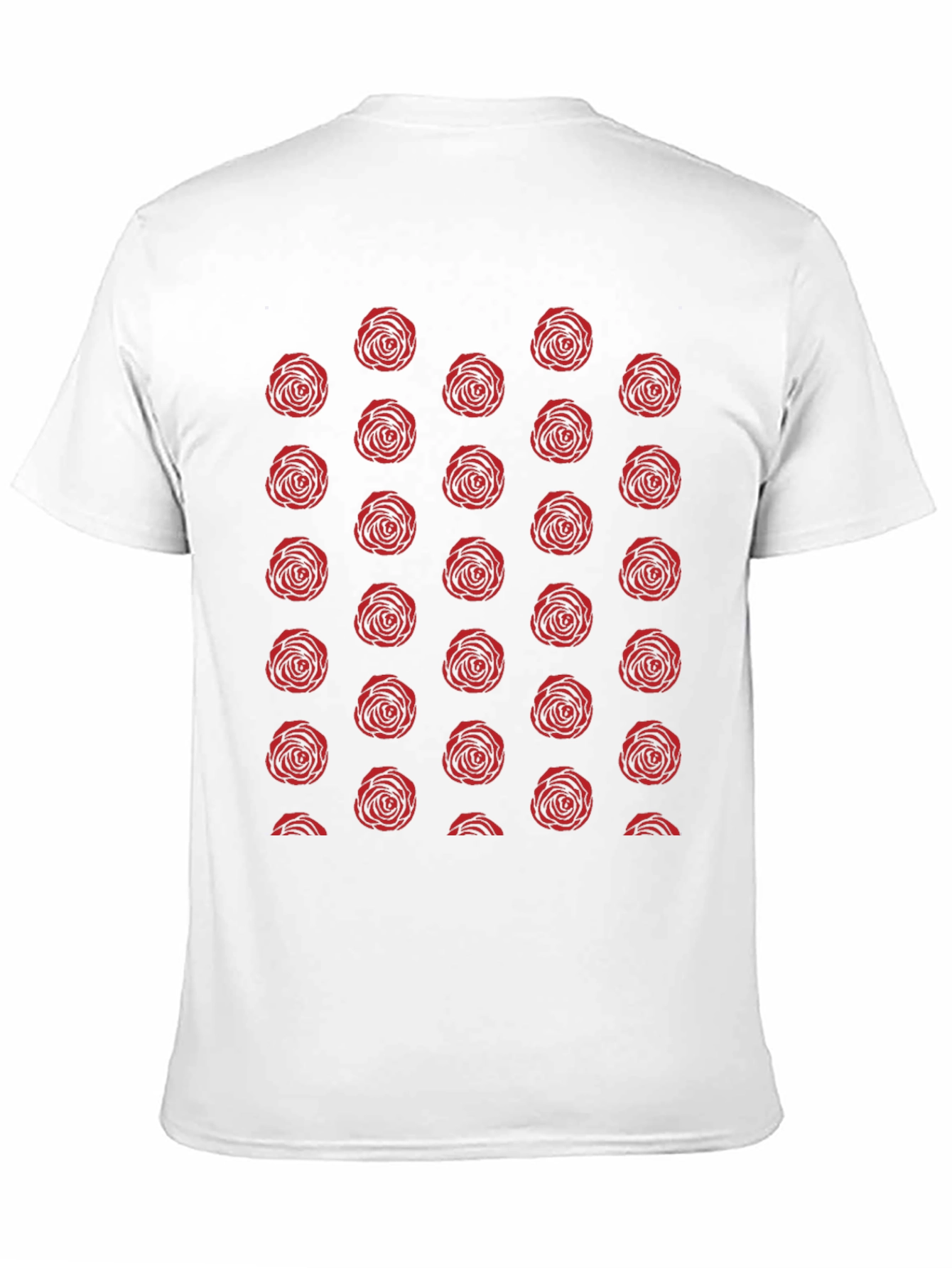 Red Rose Pattern Black T-Shirt