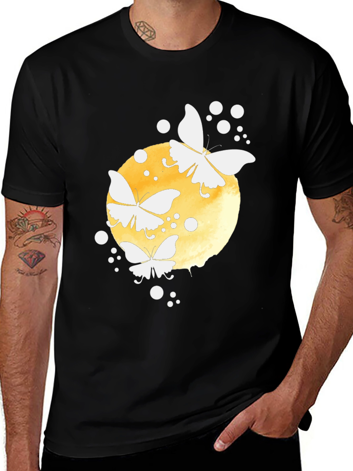 Butterfly Moon Graphic Tee - Black Cotton Blend