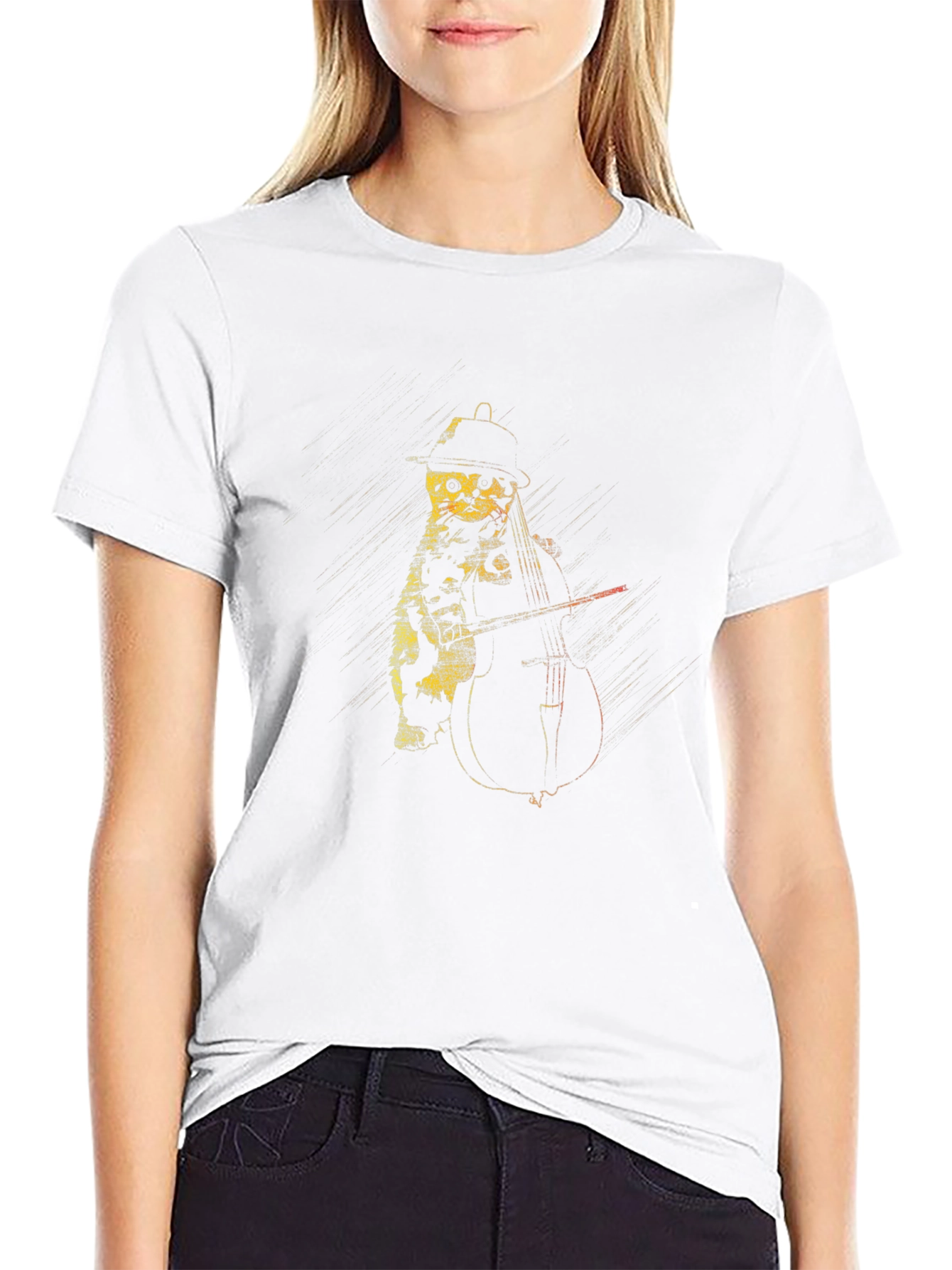 Cat Playing Cello Graphic T-Shirt