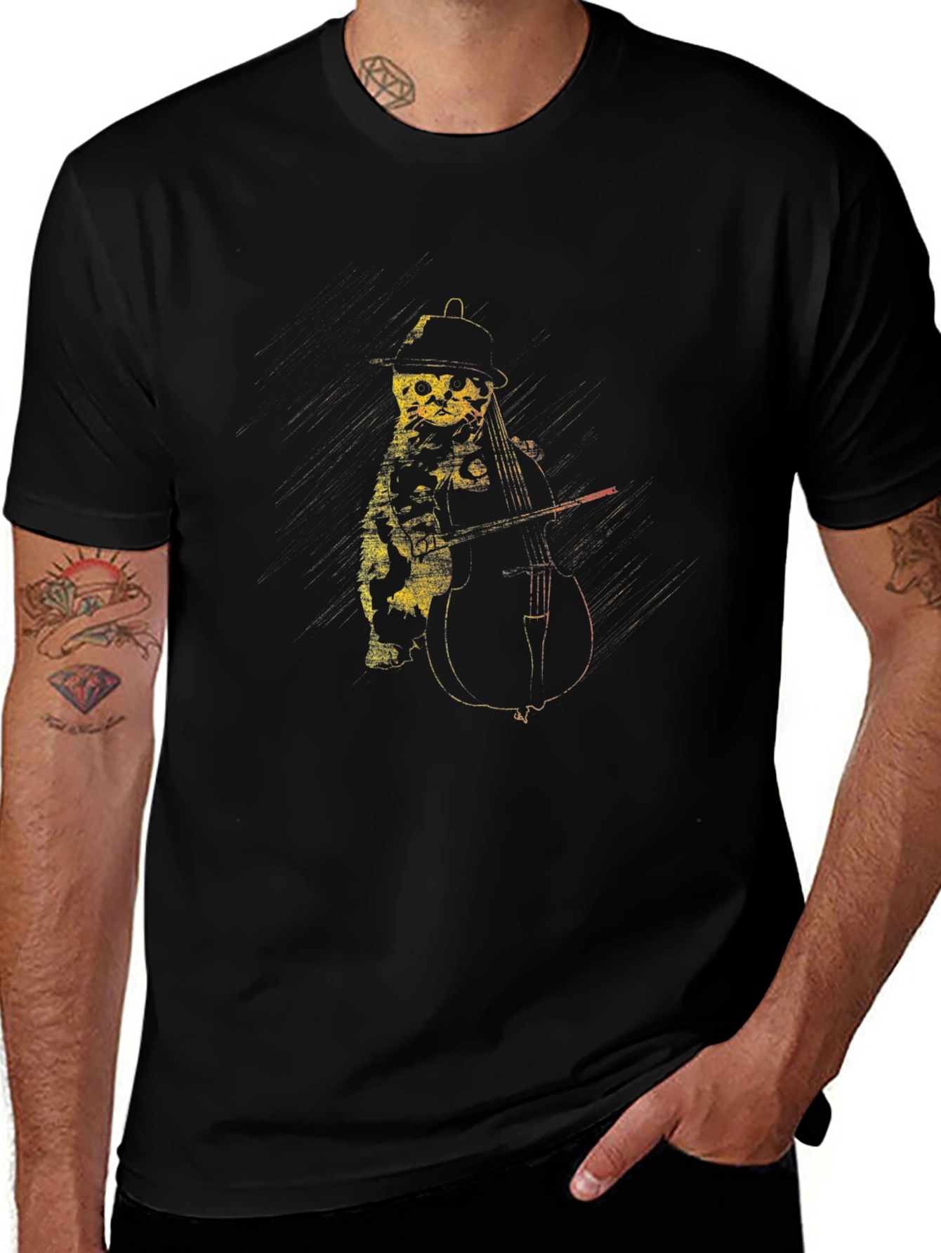 Cat Playing Cello Graphic T-Shirt