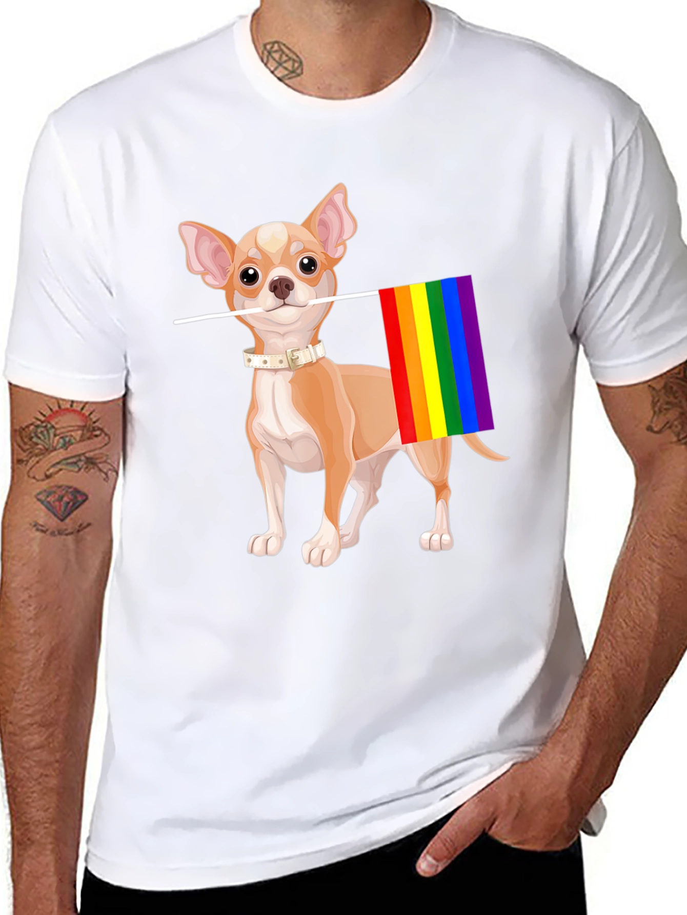 Chihuahua Pride T-Shirt - Dog with Rainbow Flag