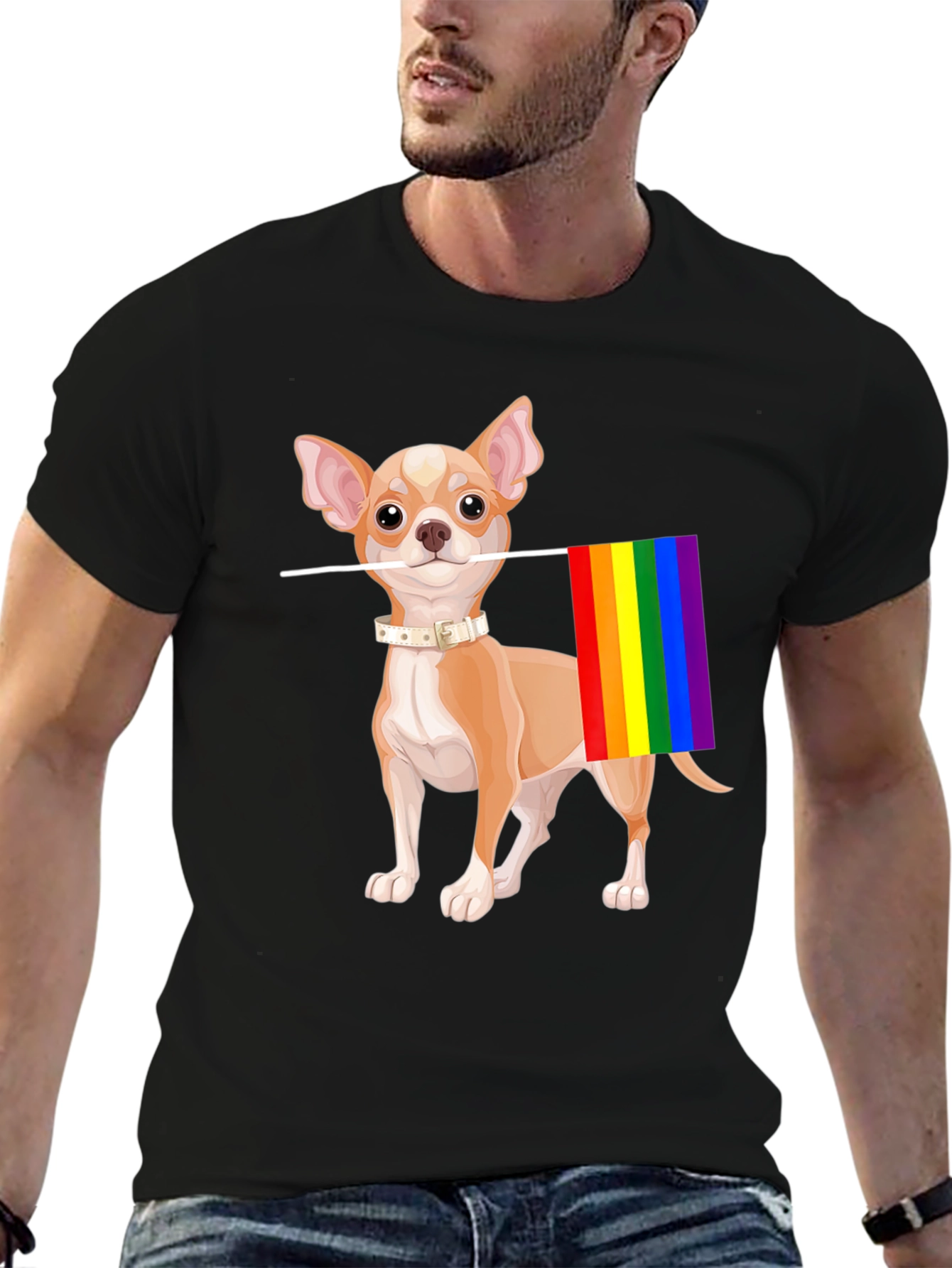 Chihuahua Pride T-Shirt - Dog with Rainbow Flag