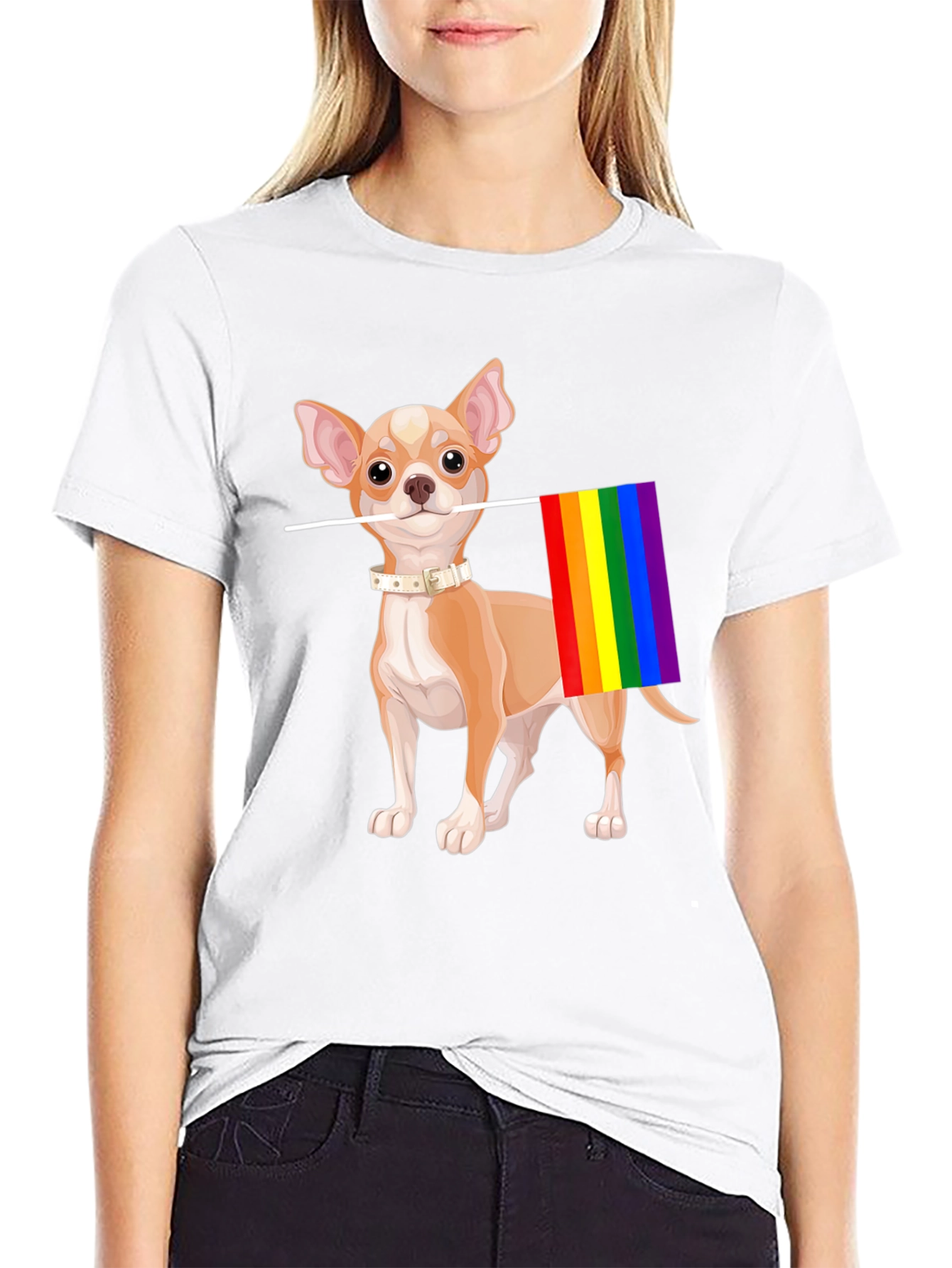 Chihuahua Pride T-Shirt - Dog with Rainbow Flag