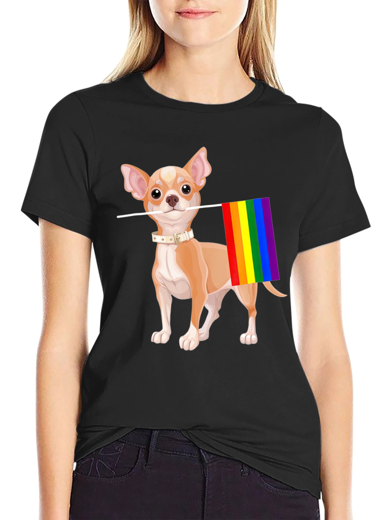 Chihuahua Pride T-Shirt - Dog with Rainbow Flag